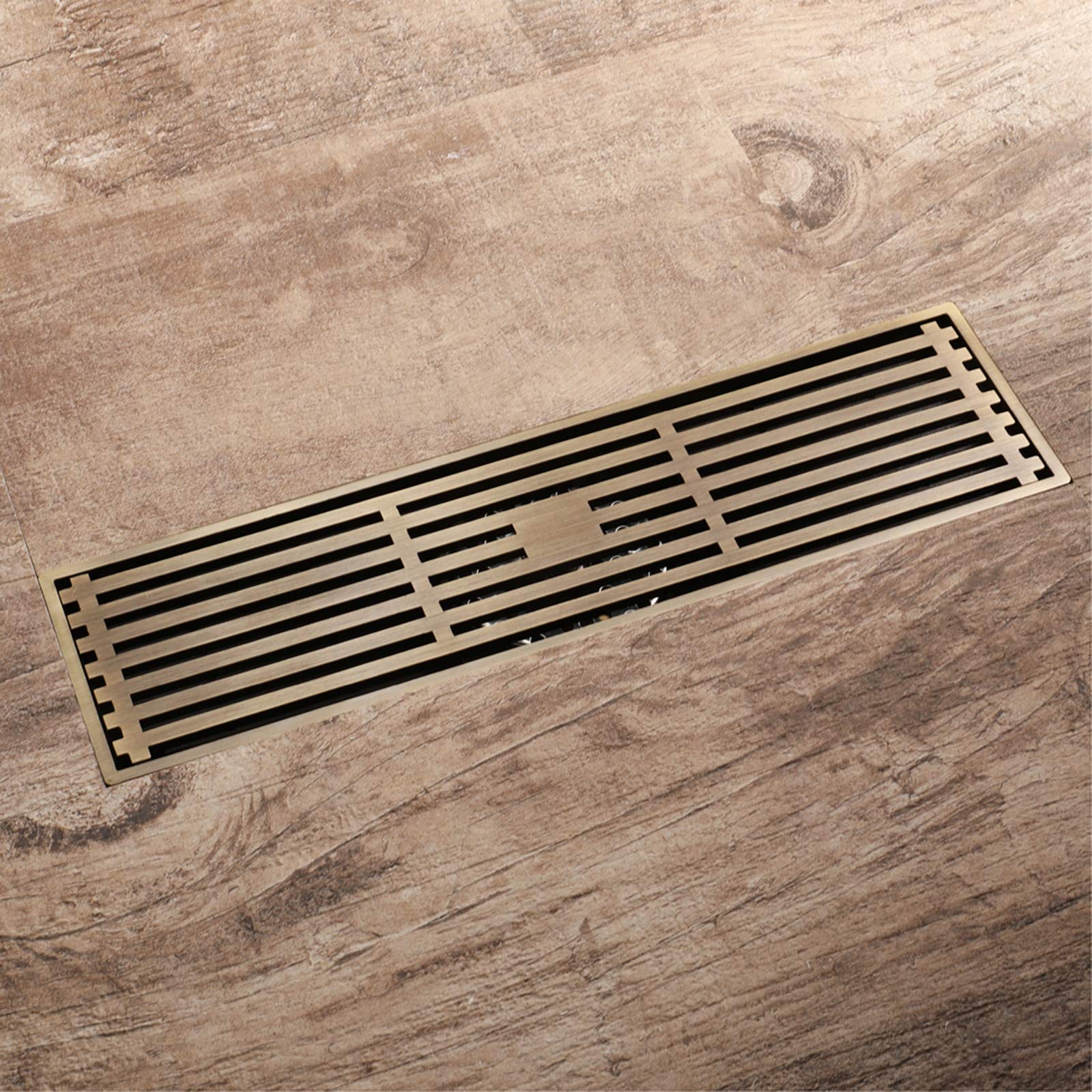 Caniveau de Douche Bronze Drain de Plancher Laiton Rectangulaire Siphon de Sol Anti-Odeur Drain De Douche pour WC Salle de Bain Cuisine (300mm × 82mm)
