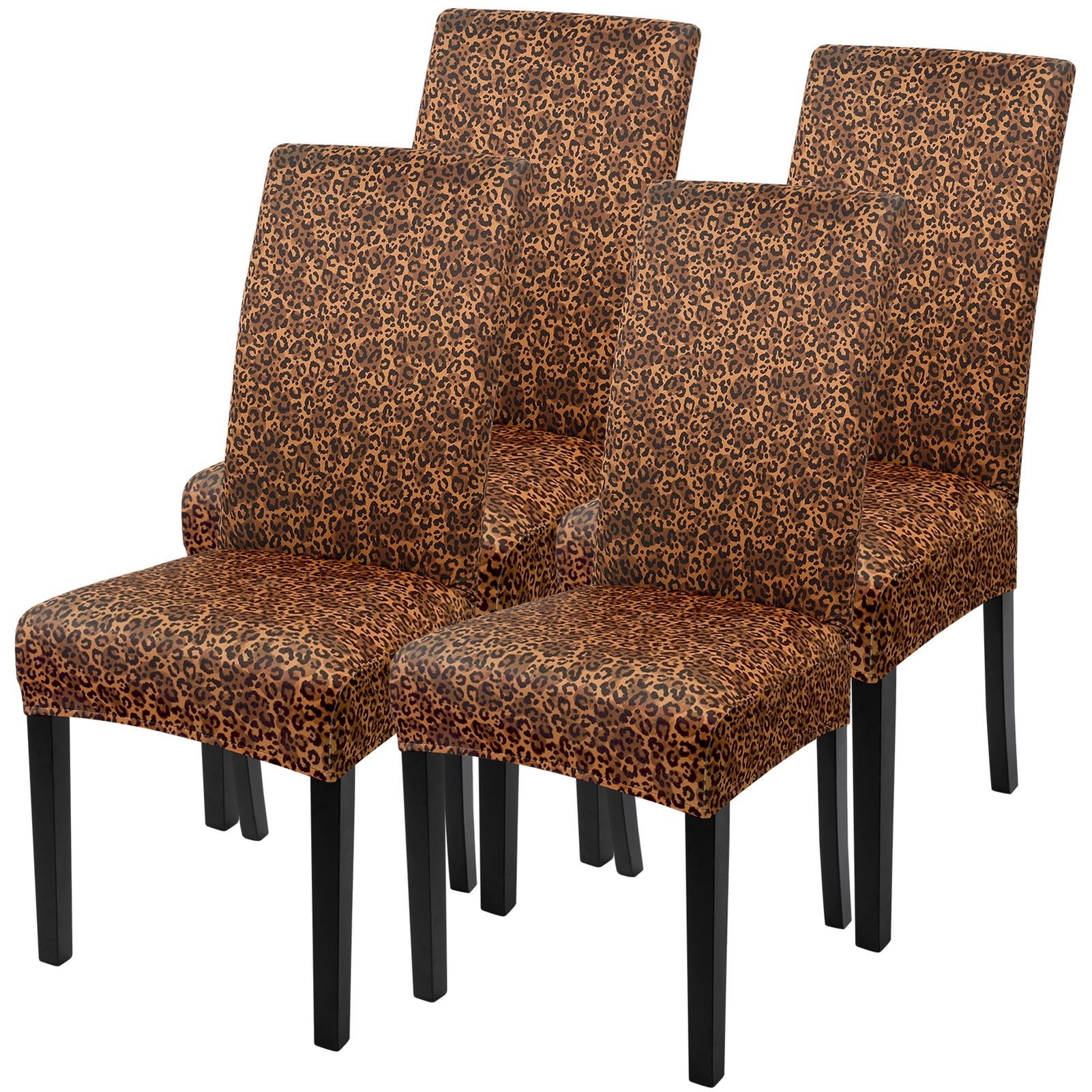 SearchI Printed Dining Room Chair Covers Set of 4, Stretch Kitchen Chair Covers Washable Parsons Chair Slipcover Removable Dining Chair Protectors for Hotel,Ceremony(Leopard Print)