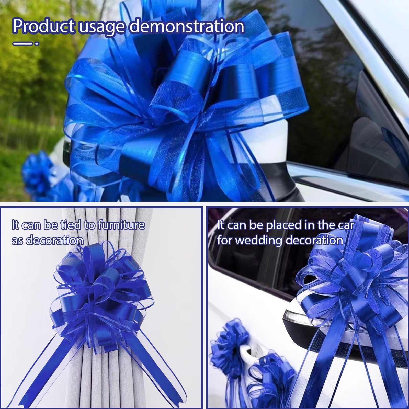 Nœud Cadeau Bleu Grand 25cm - Ruban à Tirer Manuellement pour Emballage Mariage Anniversaire Noël