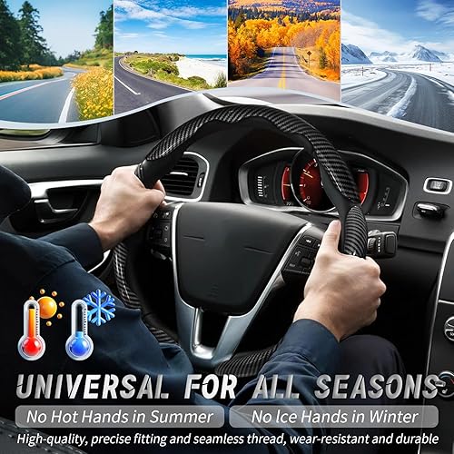 Vista 94 de WOCOCN 2 fundas para volante de automóvil, protector antideslizante de fibra de carbono para hombres y mujeres, múltiples opciones de color, Beige