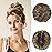 RUWISS Claw Clip Messy Bun Hair Piece Real Human Hair Buns Wavy Curly Chignon Hair Bun Extensions Tousled Updo Claw Clip Ponytail Hairpieces for WomenBrown to Blond