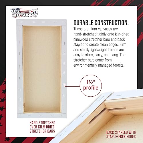 Miniatura 3 de U.S. Art Supply Lienzo estirado mediano para pintar de 8 x 16 pulgadas, profundidad de galería de 1-12 pulgadas de grosor, paquete de 4  12 onzas de