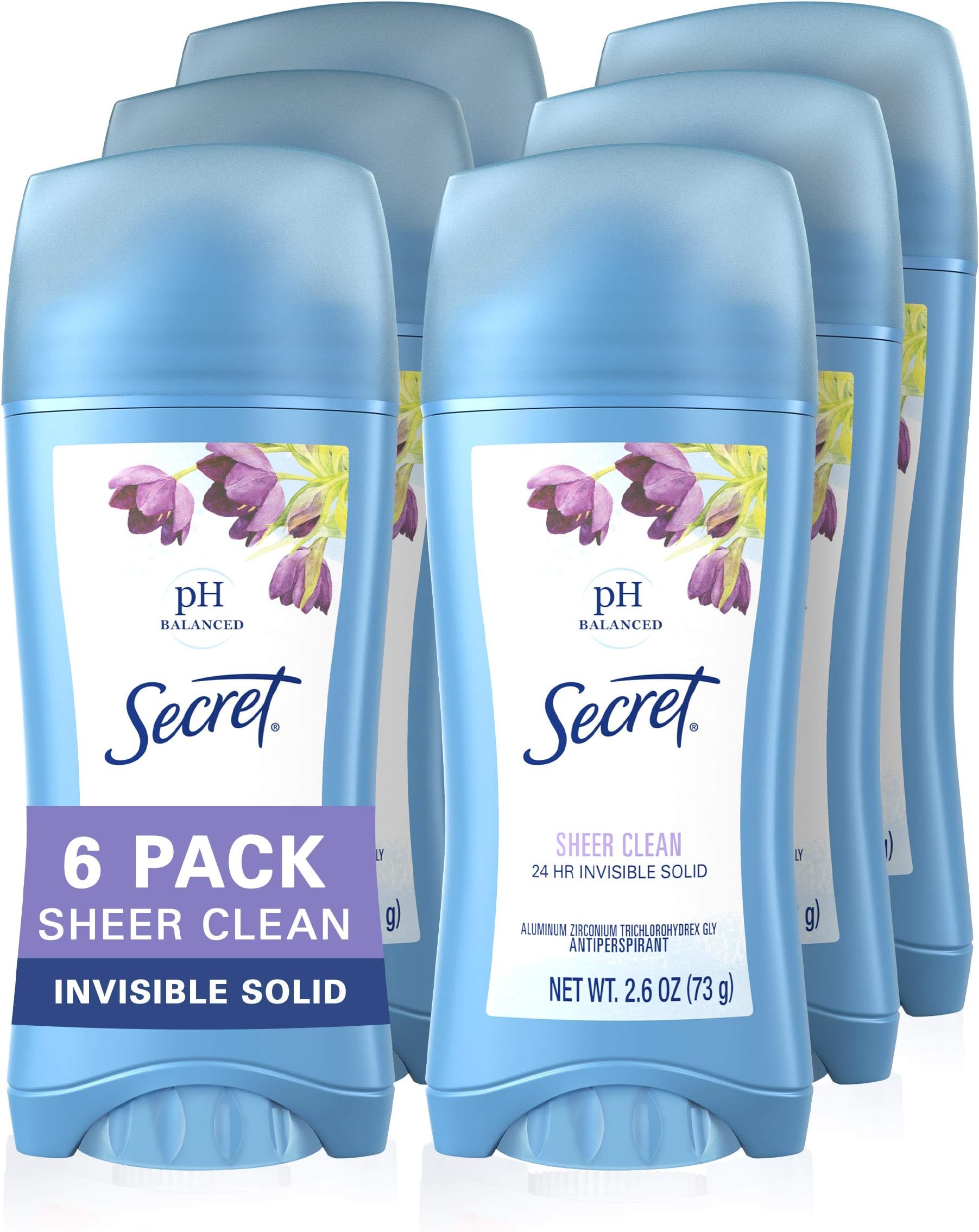 SecretInvisible Solid Antiperspirant and Deodorant, Sheer Clean, 2.6 Oz (Pack of 6)