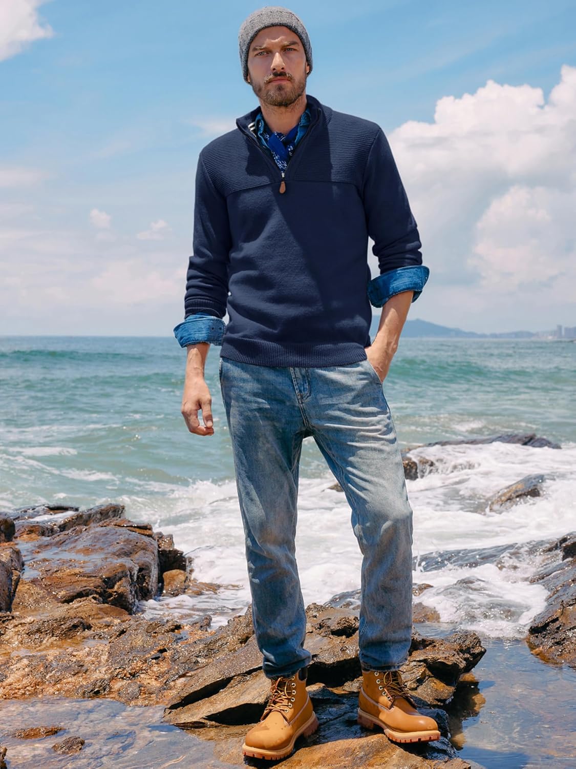 PJ PAUL JONES Men's Quarter Zip Sweater Slim Fit Casual Pullover Sweater Mock Neck Polo Sweaters - Image 6