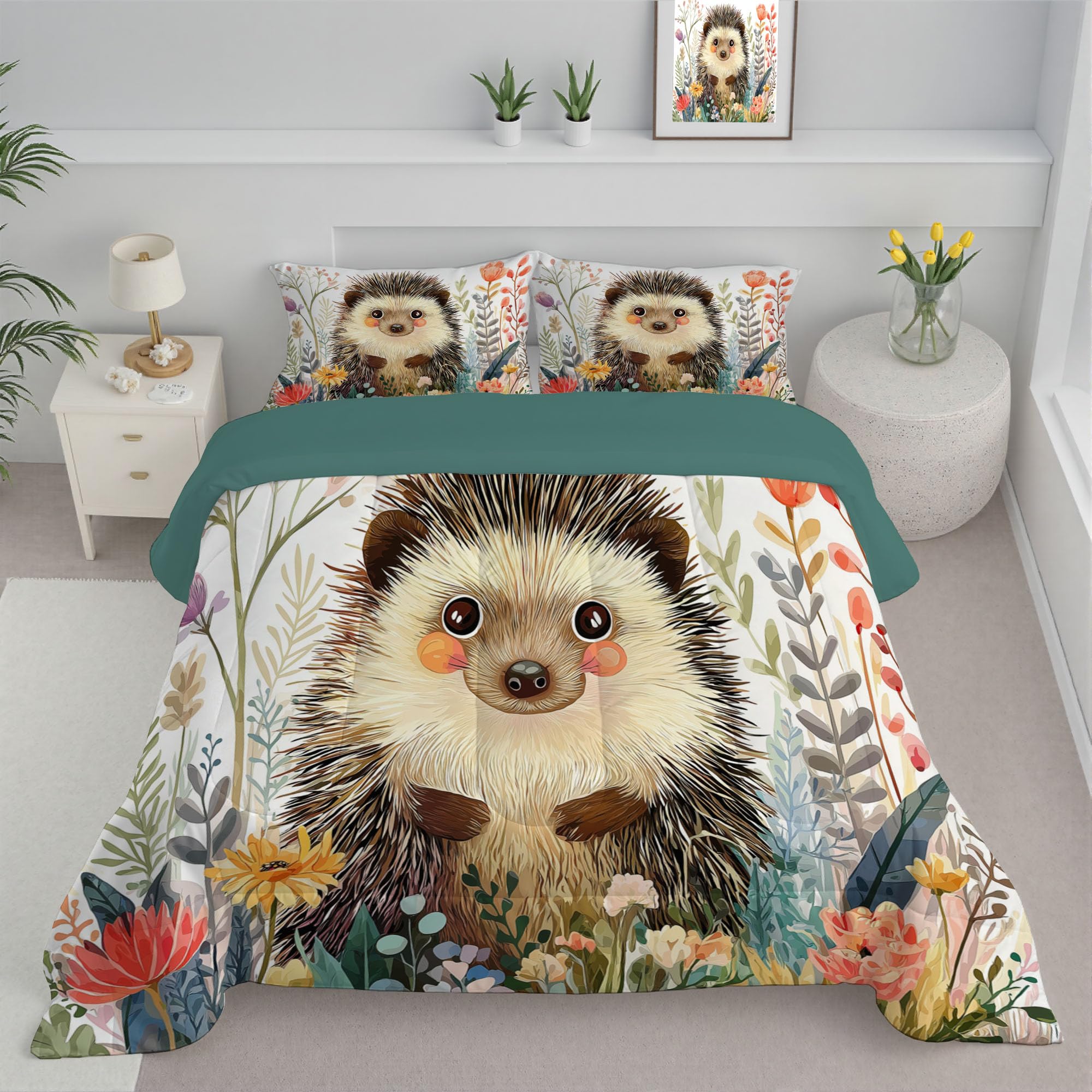 Edredón de erizo y flores silvestres juego de ropa de cama infantil 200x200
