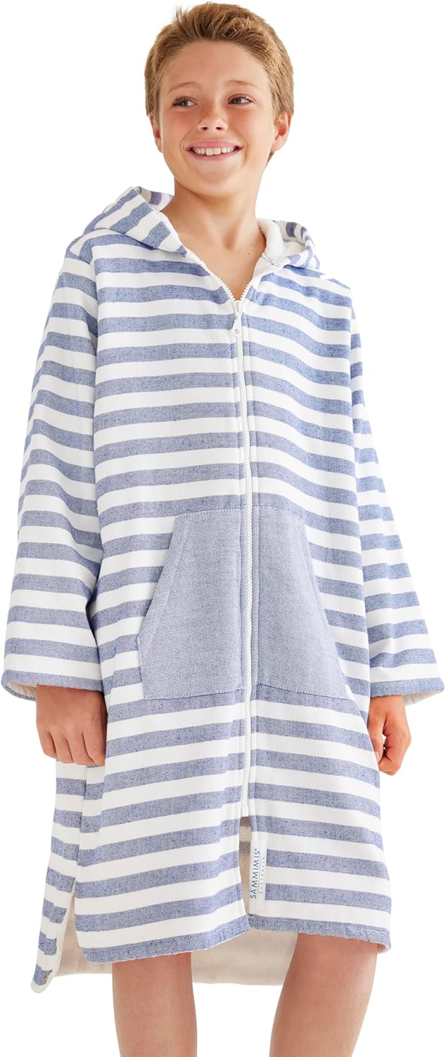 SAMMIMIS Kids Bathrobe & Hooded Towels for Kids - Turkish Cotton Towel Robe with Terry Lining, Zip & Pockets - Beach Cover Up