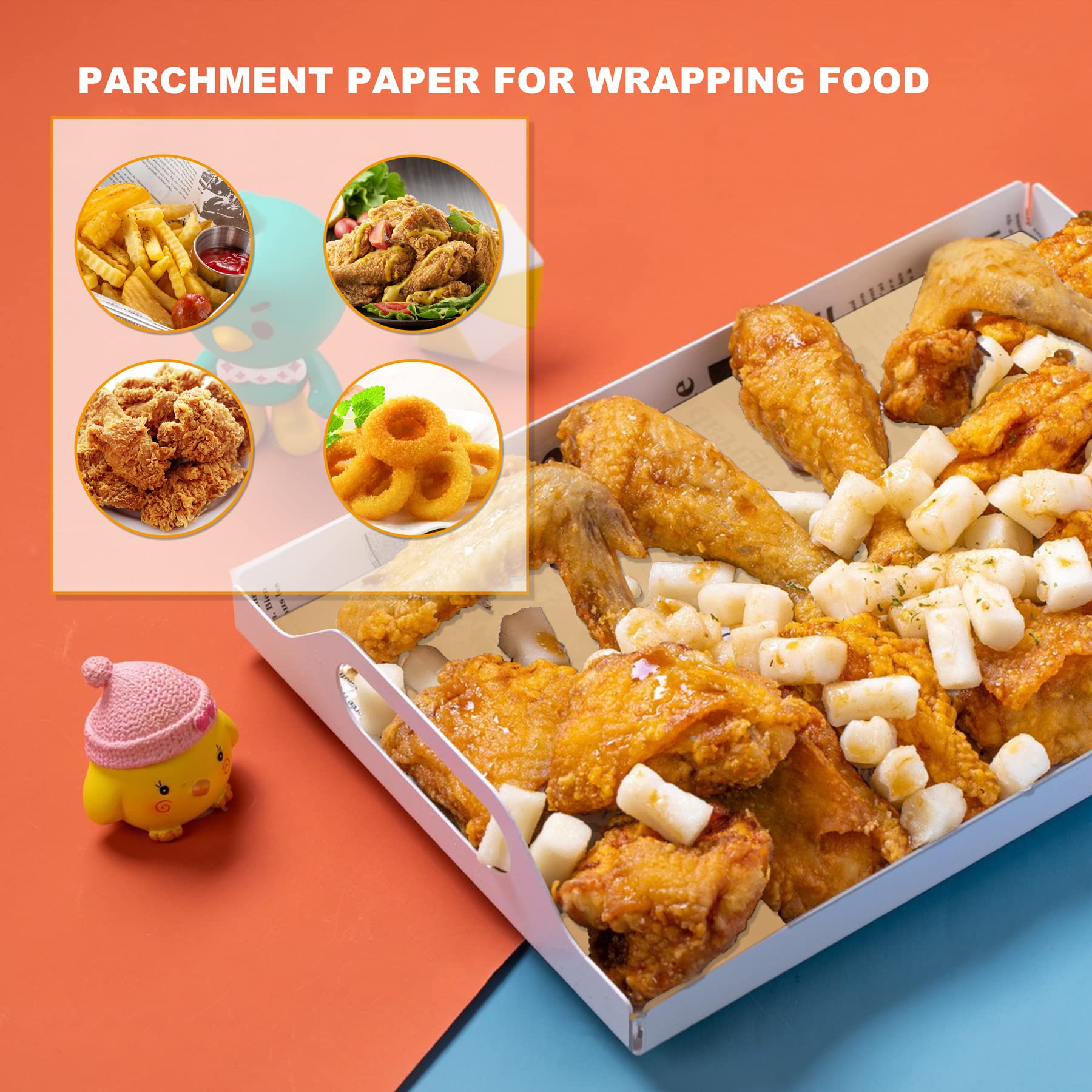 200 hojas de papel pergamino de 9 x 13 pulgadas, papel pergamino precortado para hornear, freidora de aire, forro de papel desechable, HOFHTD papeles de cocina antiadherentes para asar, freír,