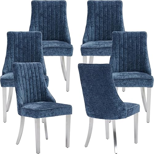 Miniatura 12 de Juego de 8 sillas de comedor modernas de mediados de siglo, sillas tapizadas de lino beige para cocina y comedor, sillas de cocina con patas de