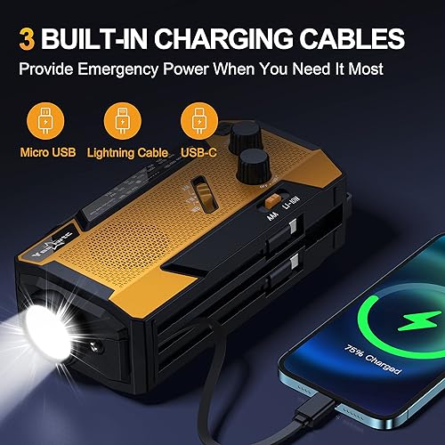 Miniatura 2 de Yestiwc - Radio de manivela de emergencia de 7400 mWh, radio solar de manivela, radio de batería de emergencia con NOAAAMFM, banco de energía,