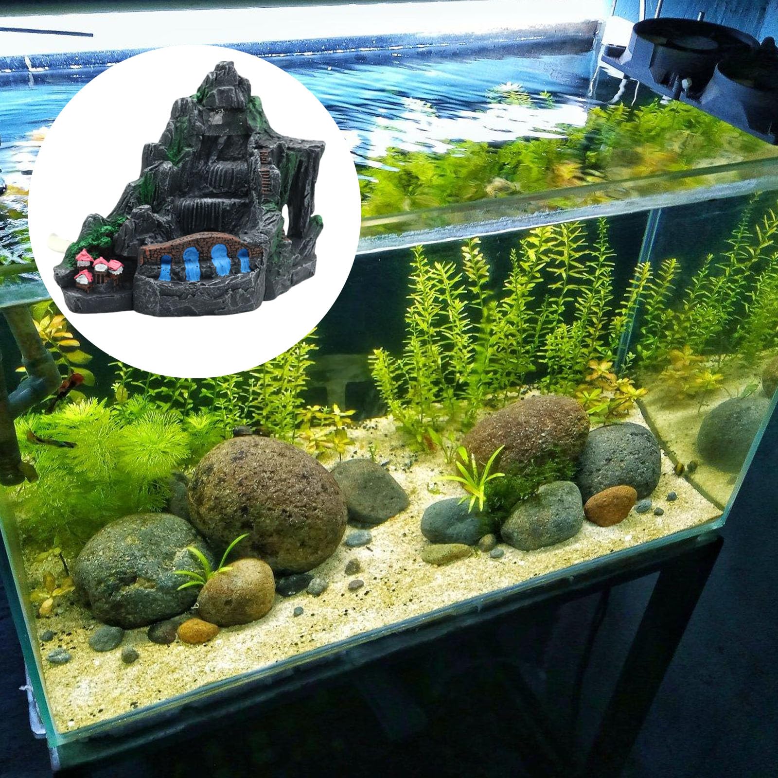 Fishtank Shrimp Ornamenti dinamici per cascate Artificiali per acquari Terrari Paesaggistica Decorazione per rifugi Decorazioni per cascate d ' Acquario in Resina