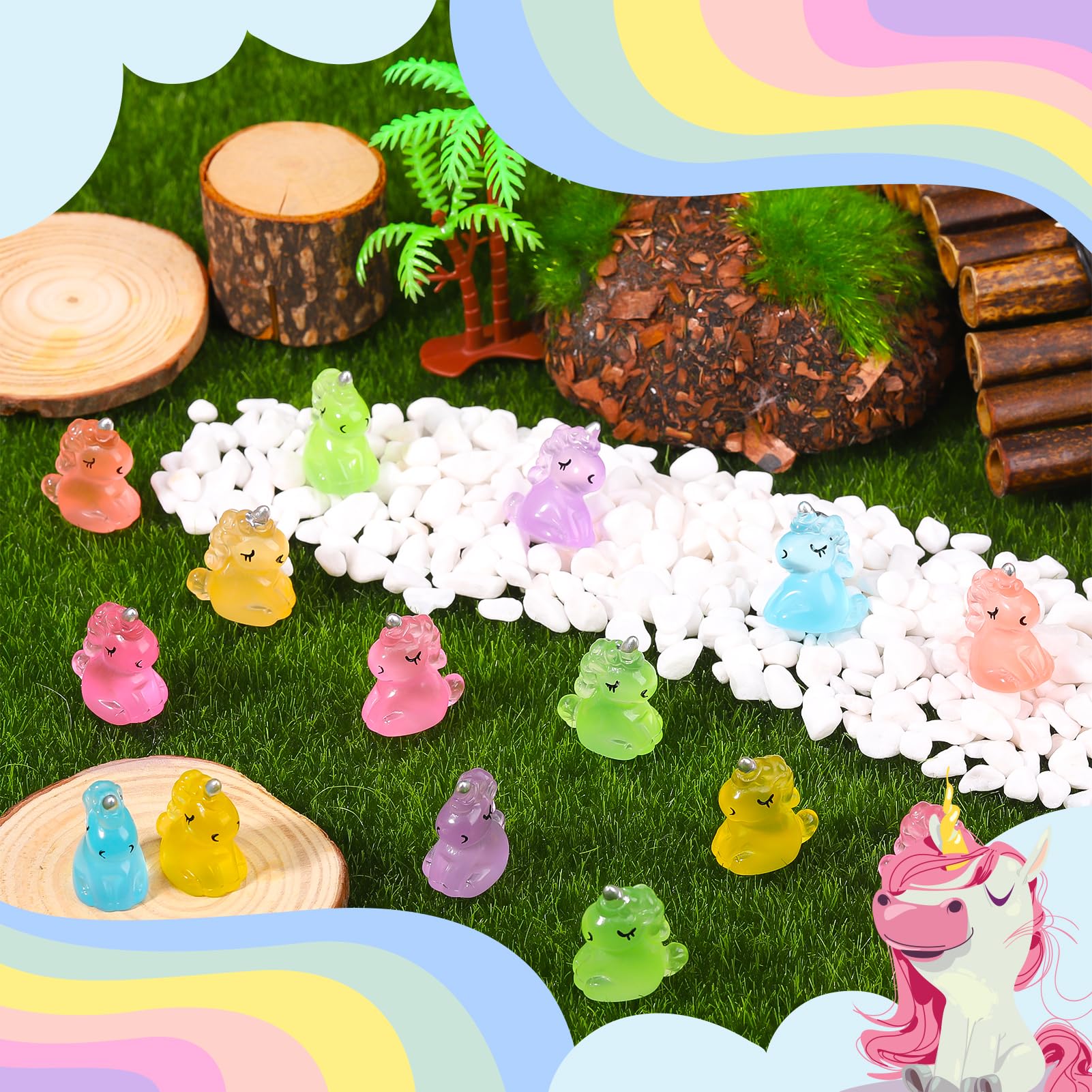 60 Stück Mini Einhorn Figuren Aus Kunstharz – Leuchtend, Für Deko, Garten, Puppenhaus & DIY