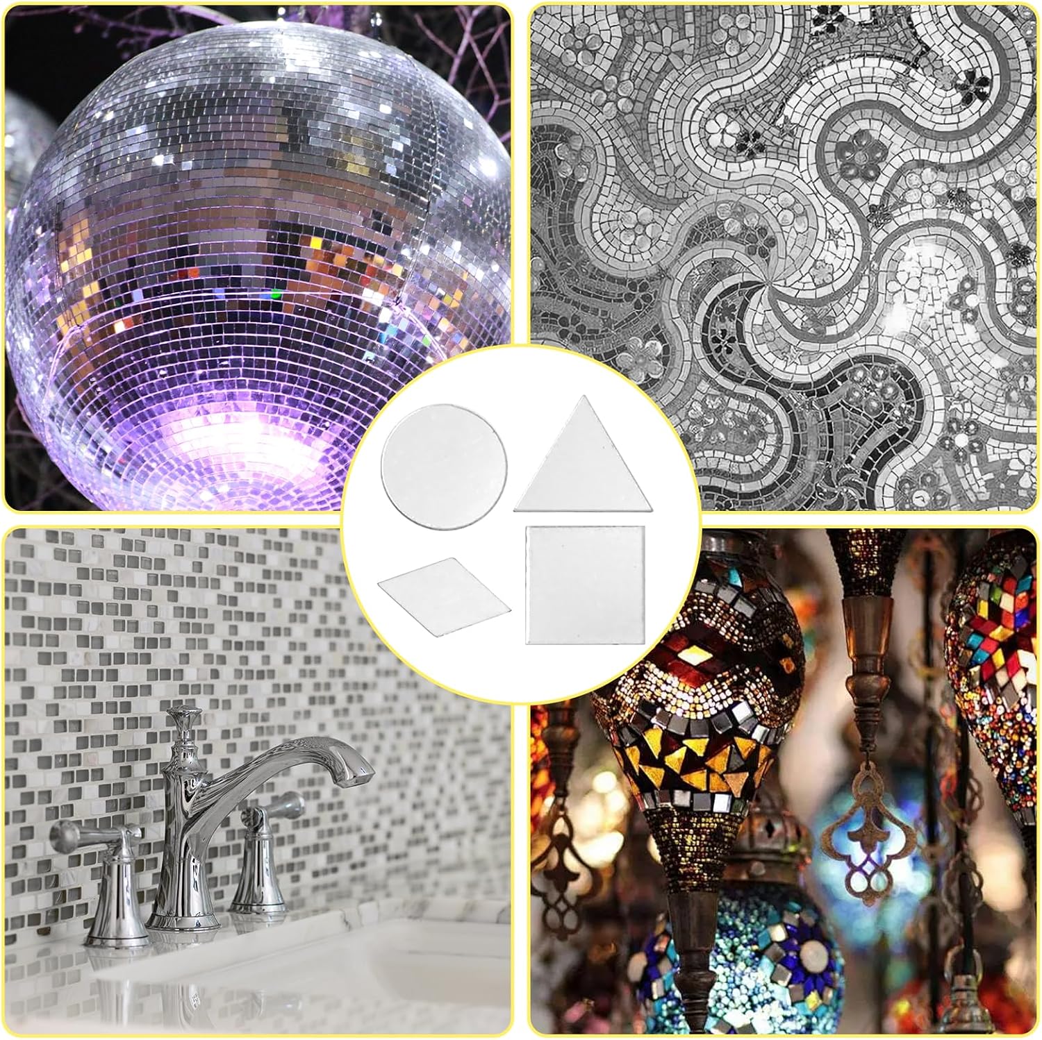 160Pcs Small Mirrors for Crafts,Self-Adhesive Mirror Pieces for Crafts,Acrylic Craft Mirror DIY Mirror Mosaic Tiles Pieces for Crafts Supplies Disco Ball Lamp Framing Wall Decoration - Image 6