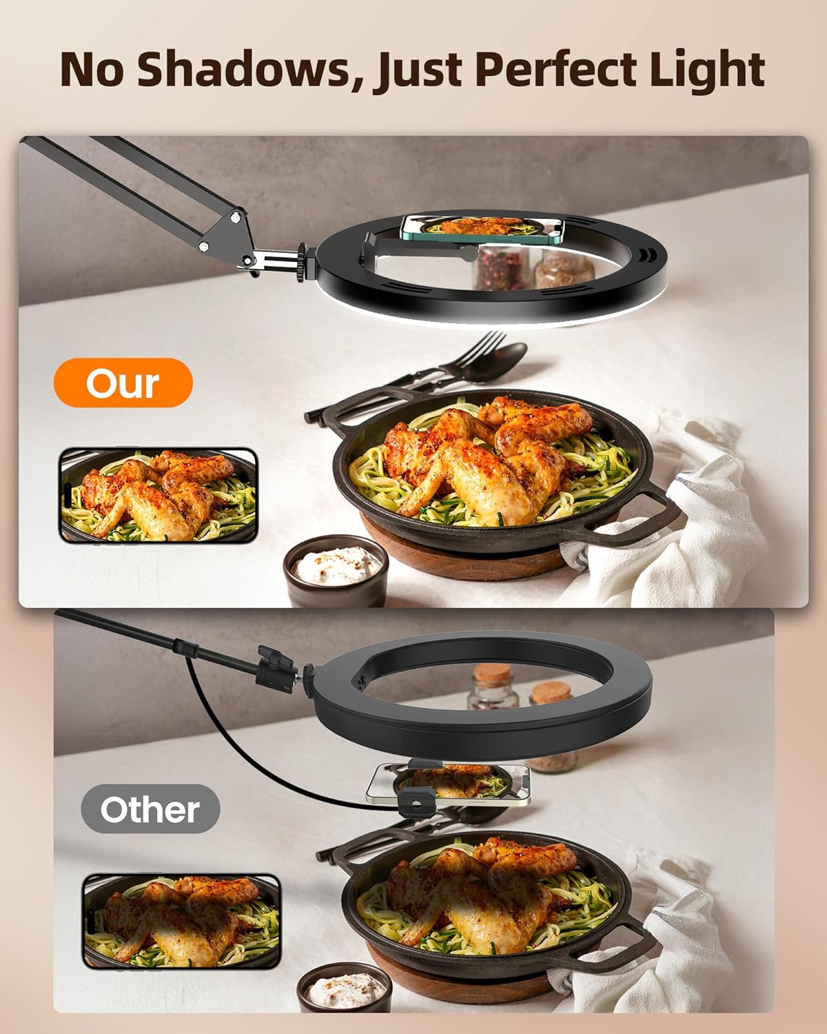 Magnetic Ring Light with Stand with Phone Holder,Overhead Phone Mount for Desk,10" LED Tripod for iPhone with Ring Light and Remote,Phones Stand for Video Recording,Live Streaming,Cooking Video