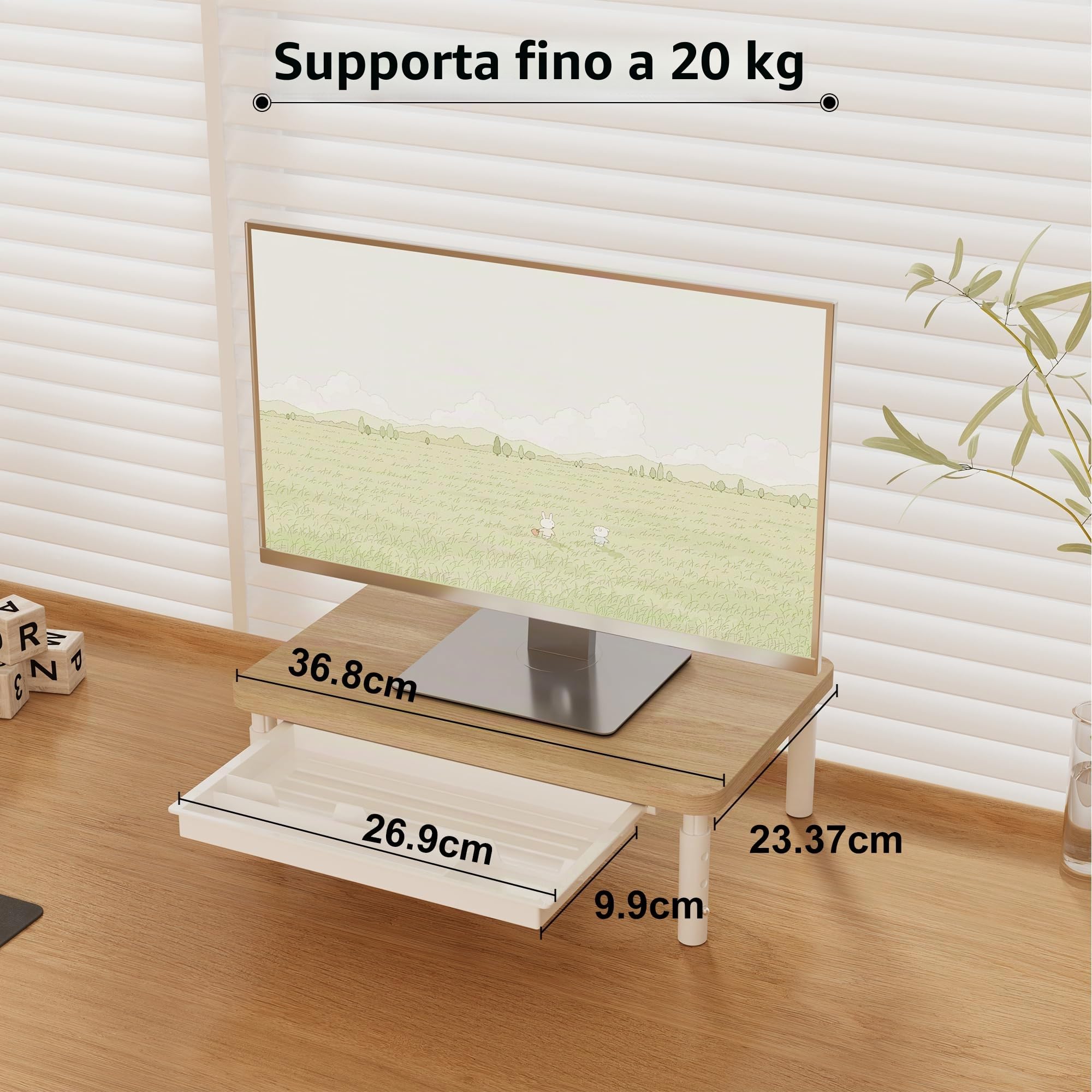 ETHU Supporto per Monitor con 3 Altezze Regolabili Carico Fino a 20KG，con cassetto portaoggetti, organizer da scrivania per ufficio e casa, supporto ergonomico per stampante computer, laptop PC iMac