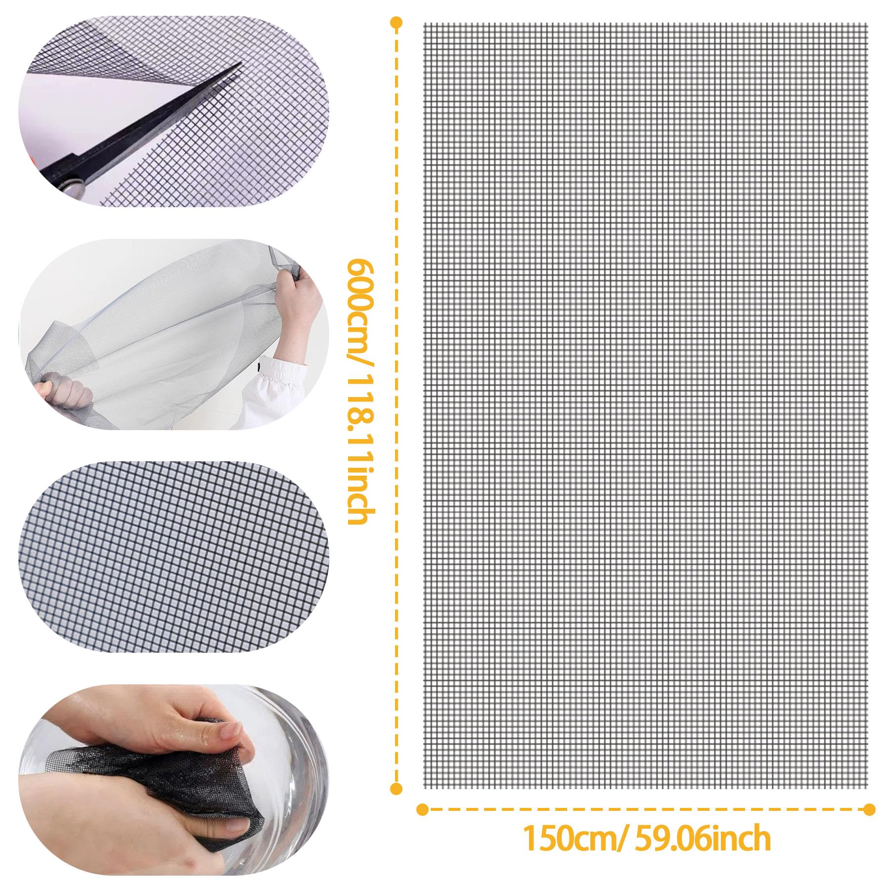 Rouleau Moustiquaire, 600x150cm Toile Moustiquaire Fibre de Verre, Filet Anti Moustiques pour Fenêtre, Découpable, Indéchirable, With Fixation Auto-Agrippante (Adhesive)