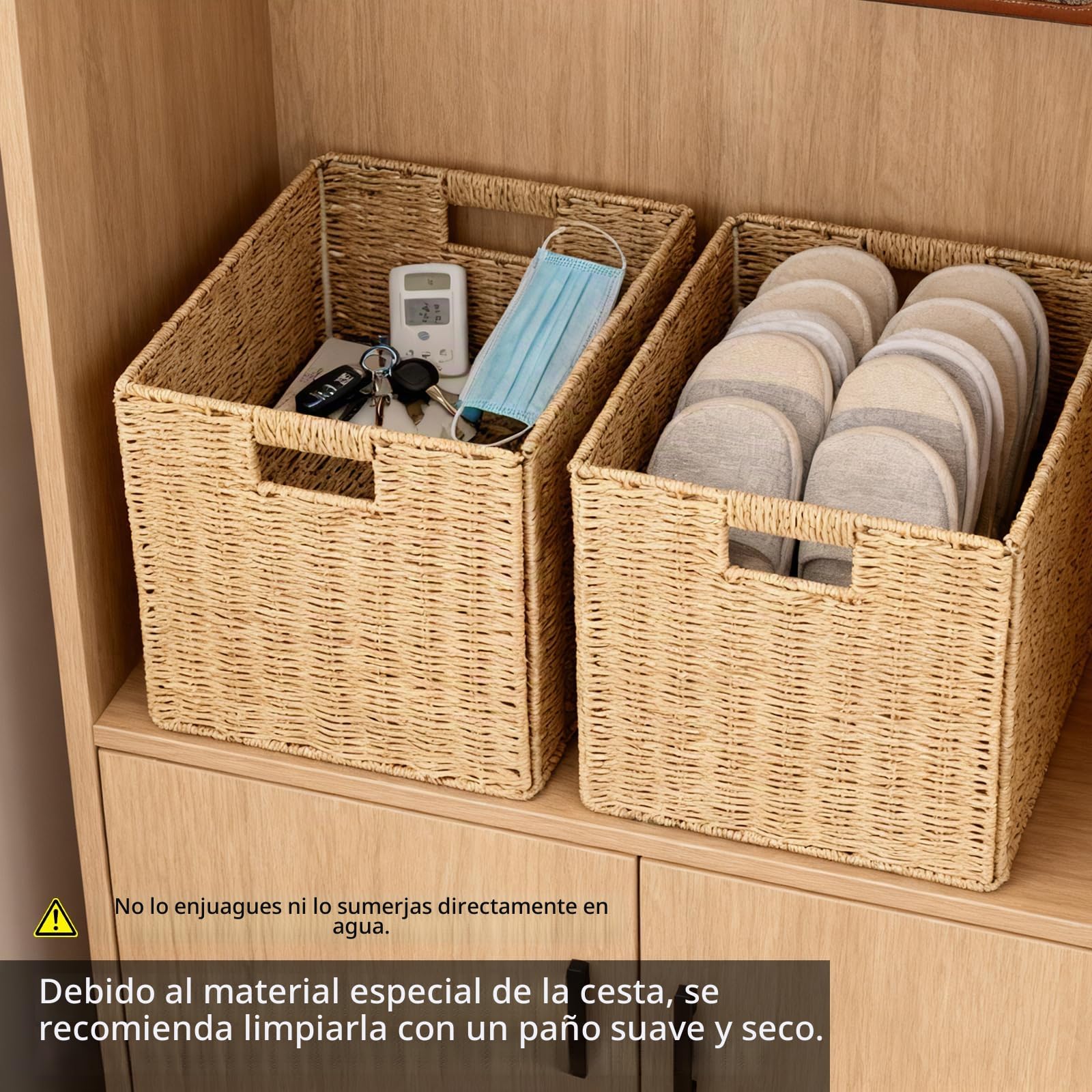 Cestas De Almacenaje, 2 Piezas Cesta De Cocina Tejida Con Asas Organizador Plegable De Algas Marinas Cestas Multifuncionales Para Cocina Baño Y Dormitorio - 28 * 28 * 28cm
