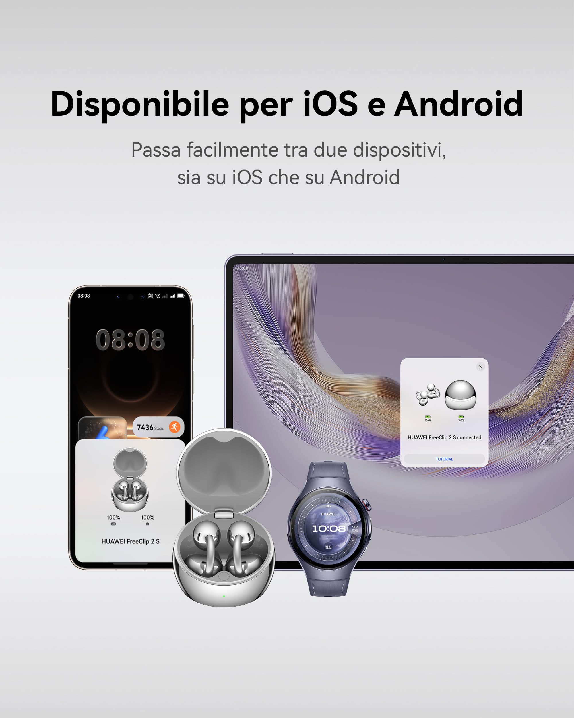 HUAWEI FreeClip 2 S Blu, Auricolari Wireless, Design Leggero | Comfort di Indossamento Tutto il Giorno, Custodia di Ricarica Luminosa, Controllo Intelligente, Ascolto adattivo open-ear