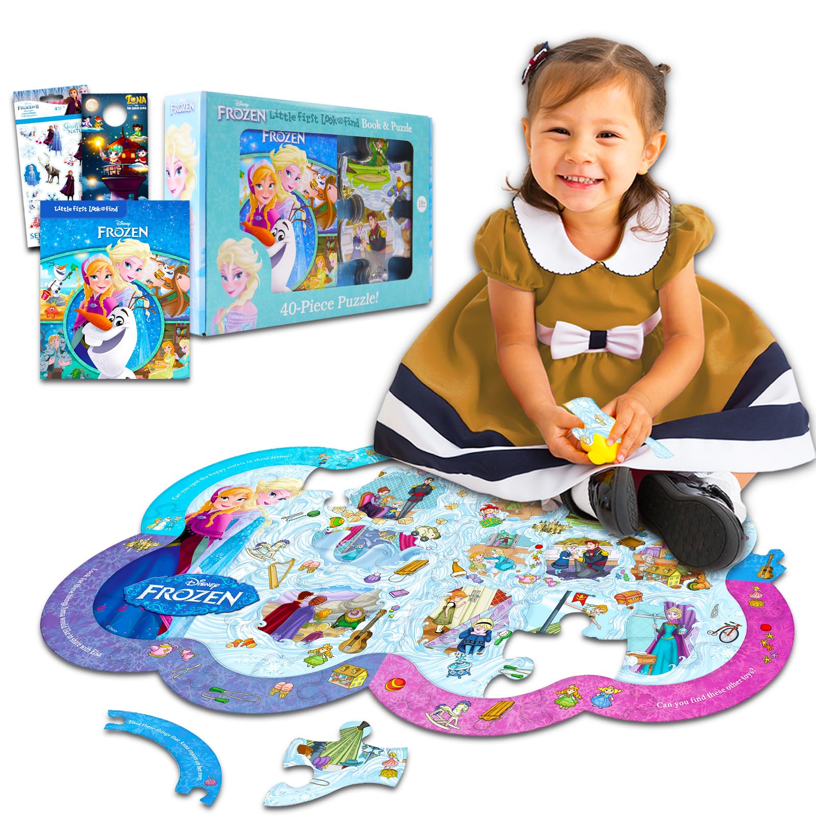 Disney Frozen Bodenpuzzles für Kinder im Alter von 3-5 Jahren - Bündel mit Frozen Foam Floor Puzzle, Frozen Look and Find Book, Stickers, More | Frozen Puzzle Set for Girls