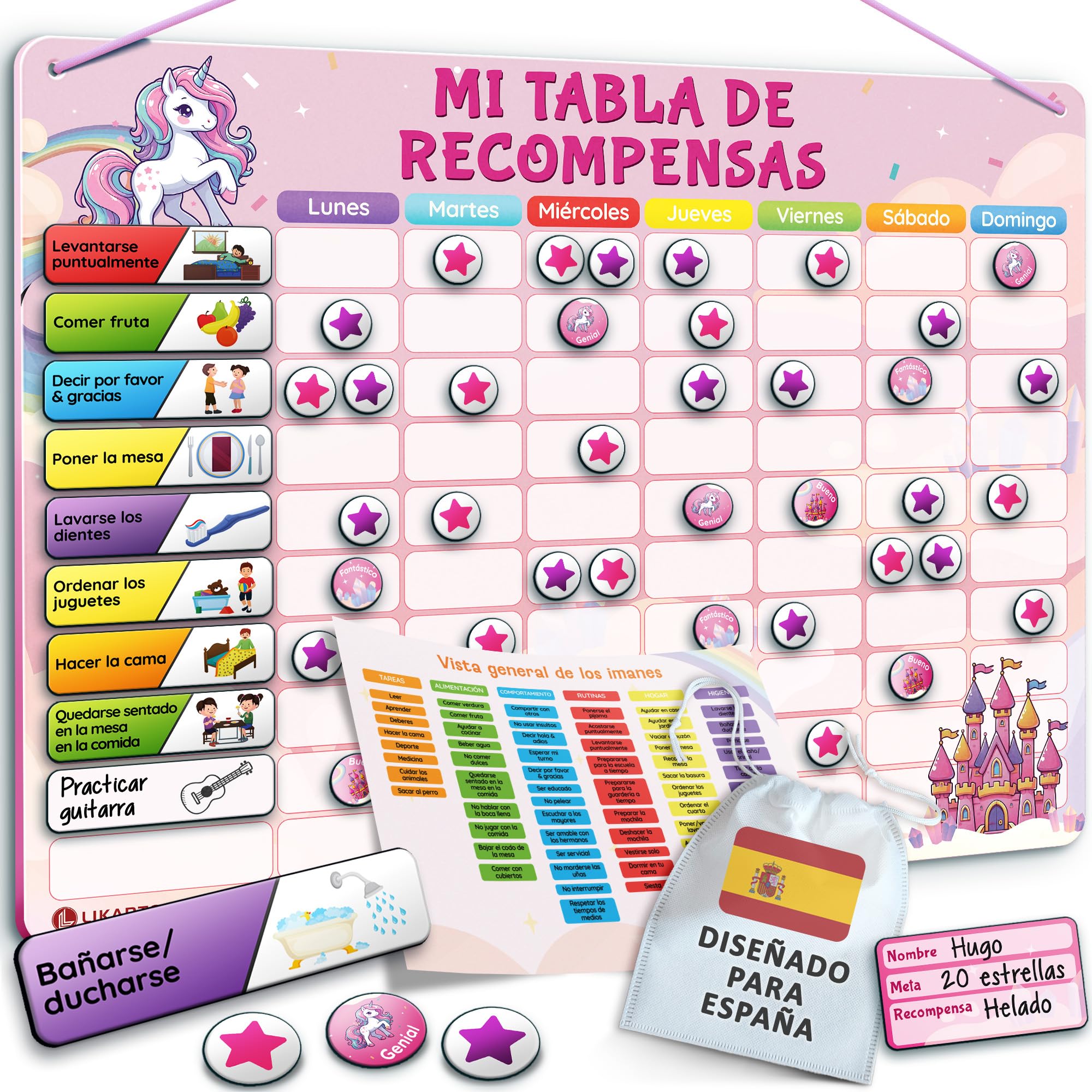 LIKARTO Tableau De Récompense Magnétique Enfant – 280 Aimants, Routine Et Autonomie, Planning Semainier