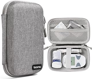 Diabetes Travel Case EVA Hard Shell Diabetic Supplies Bag Organizer for Blood Sugar Testing Kit, Glucose Monitor Kit with Meter, Glucose Test Strips, Lancets, Lancing Device, Alcohol Wipe (Gray)