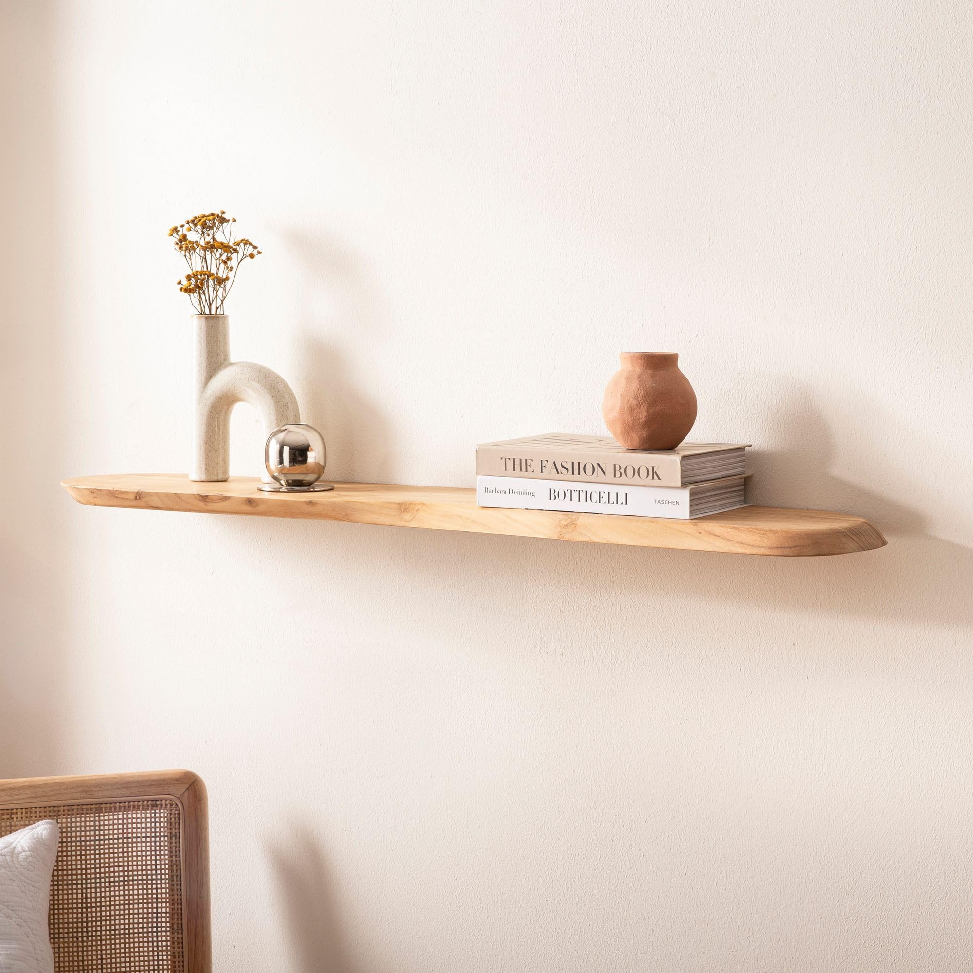 WOHNLING Étagère Murale 120 cm Acacia Massif, Étagère Flottante Organique
