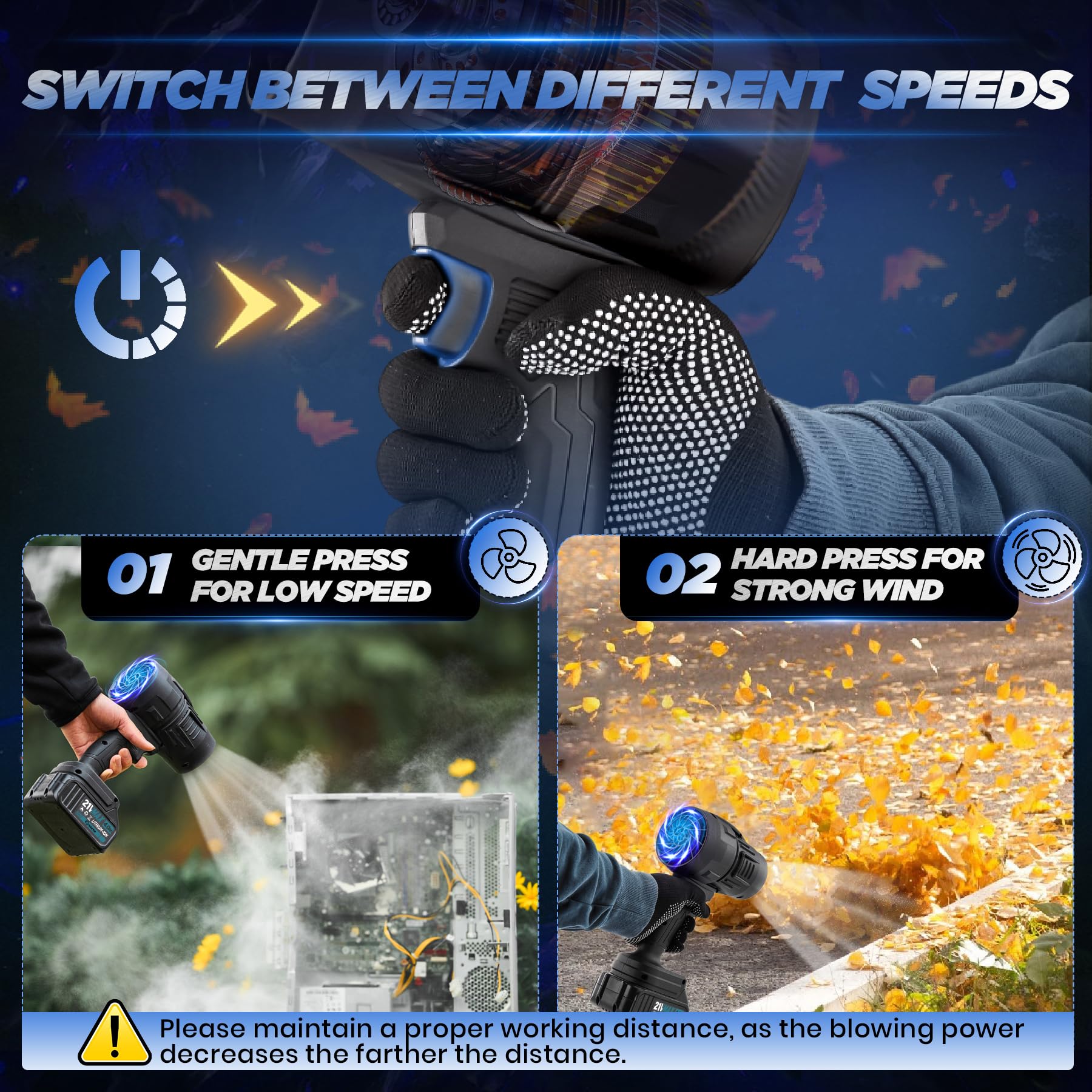 Souffleur Portatif Sans Fil - Souffleur Électrique Portatif Rechargeable | 19000 RPM Nettoyage Ménager De Feuilles Pour Usage Extérieur Et Intérieur Camping Patio Jardin