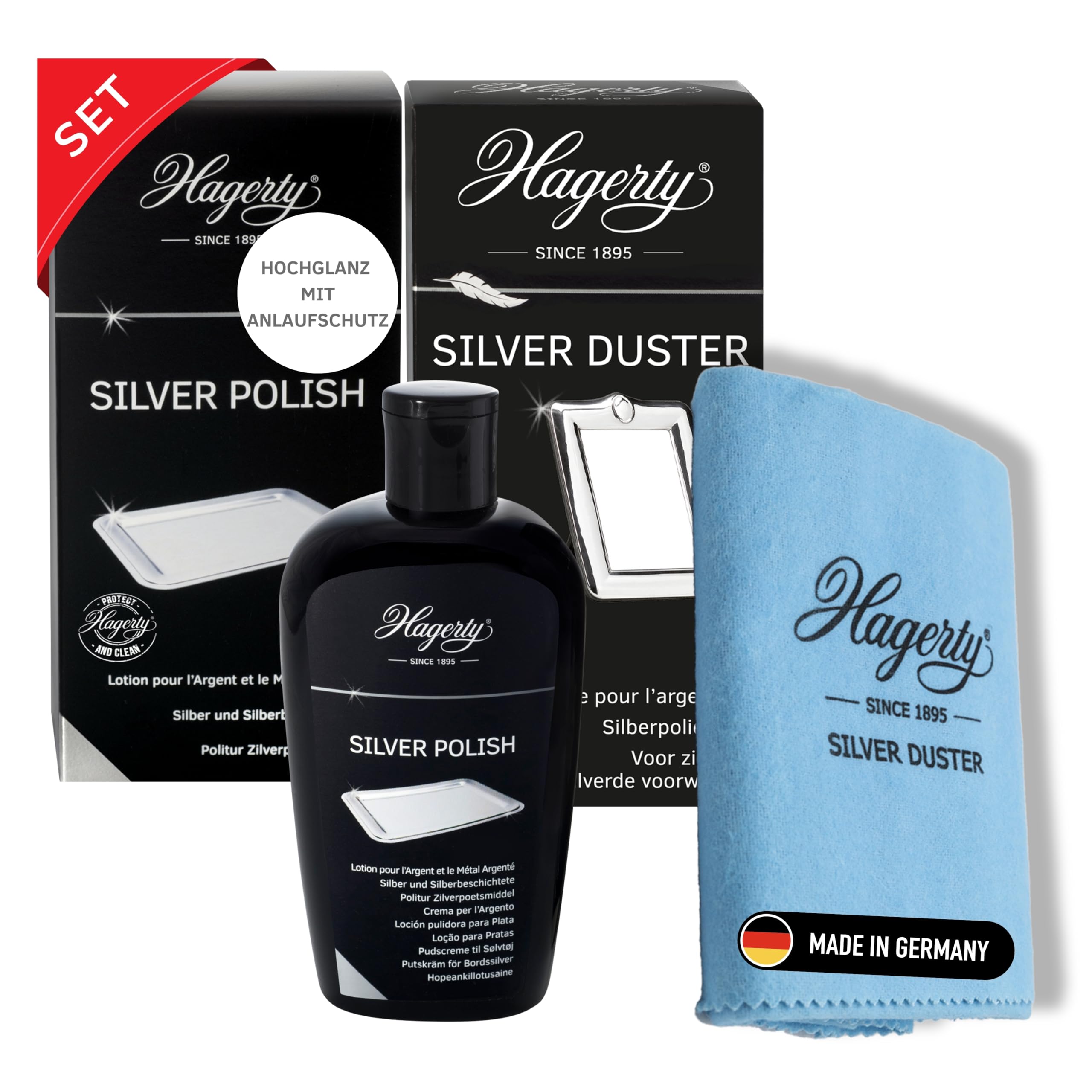 Nettoyant Argent Hagerty + Chiffon Anti-Ternissement | Polissage Instantané | Protège Contre L'Oxydation