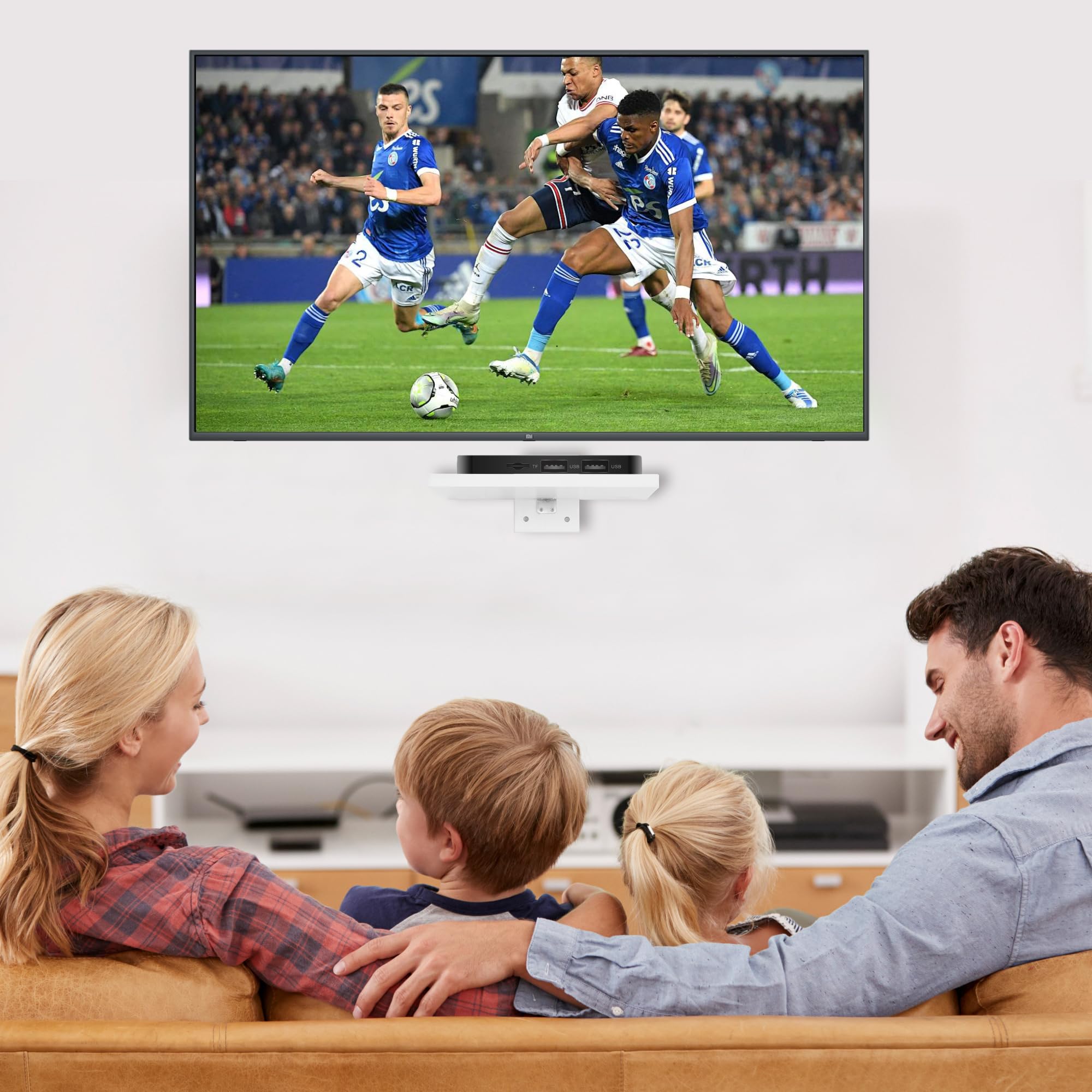 Scaffale Fluttuante per Proiettore e TV da Montare a Parete, Scaffale Fluttuante in Legno da Installare Sotto la TV, Compatibile con Proiettore, PS5, Lettore DVD, 1 Livello (Bianco)