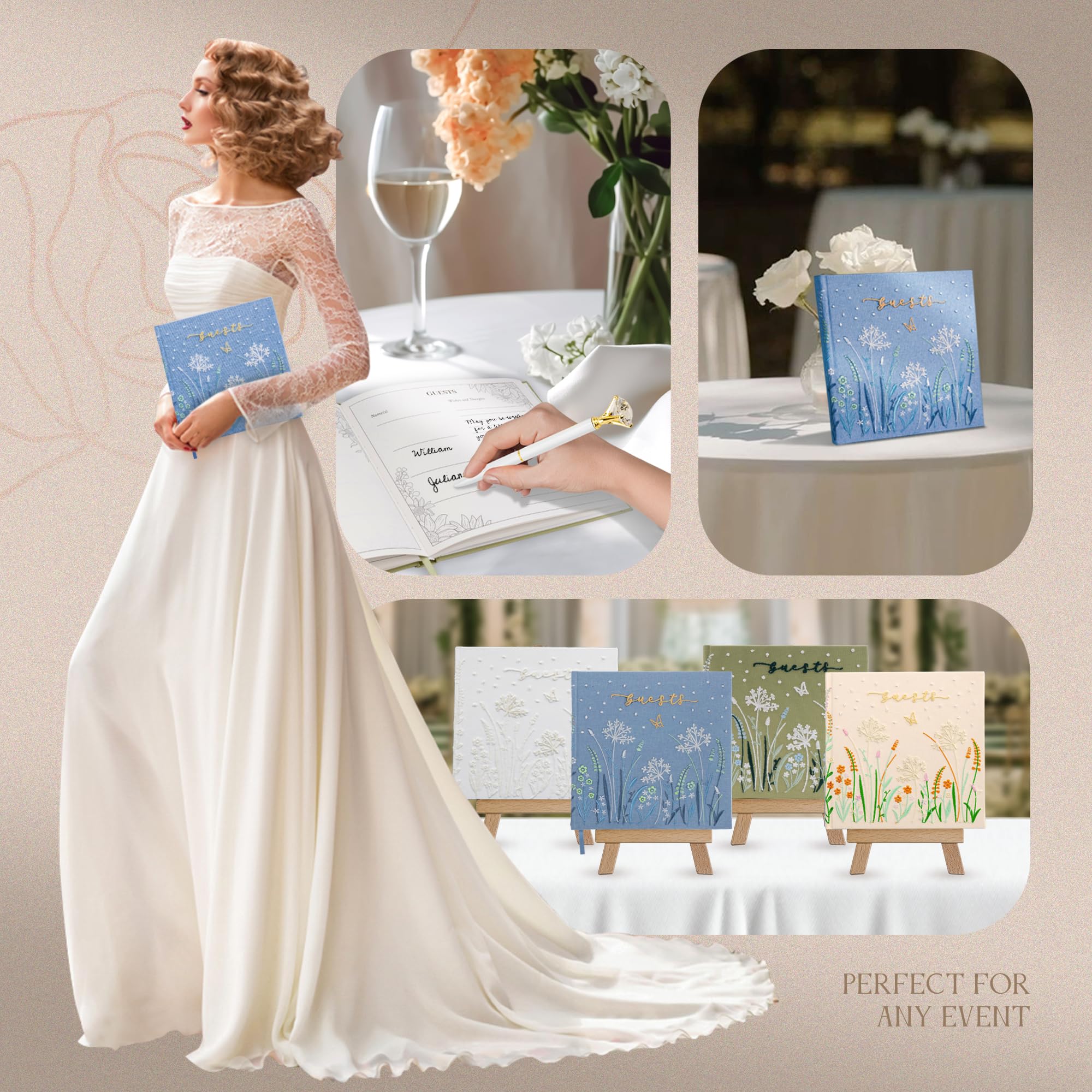 Besticktes Hochzeitsgästebuch – das perfekte Polaroid-Gästebuch für Hochzeitsempfänge, Geburtstage, Babypartys und besondere Anlässe mit 3 DIY-Stiften + 1 Diamantstift (blau)