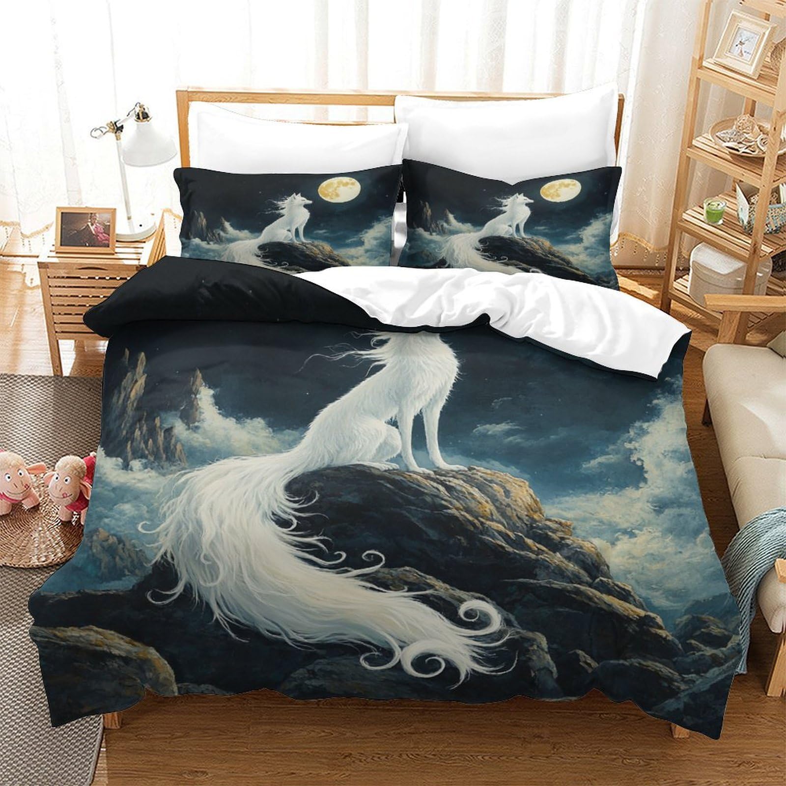 SkyClouf Fox Three-dimensional Printing Bedding Comforter Set Fox Bed Cover Ultra-fine Fiber Encased with Zipper Plush And Low-maintenance Double（200x200cm）