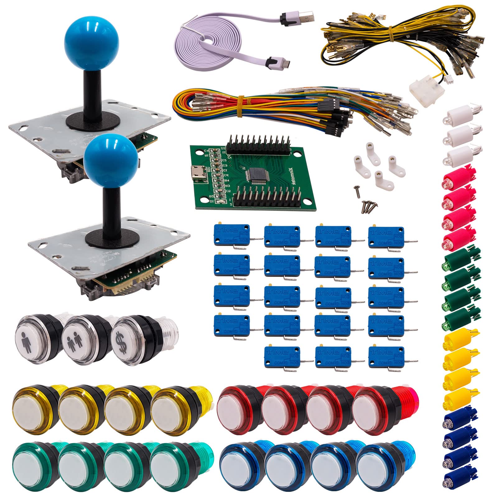 Kit Joystick e Pulsanti Arcade 2 Giocatori Luminosi Pulsanti Cuori Bianchi Joystick PCB Aste Nere Palline Carta XinMoTek Videogiochi Retro Gaming