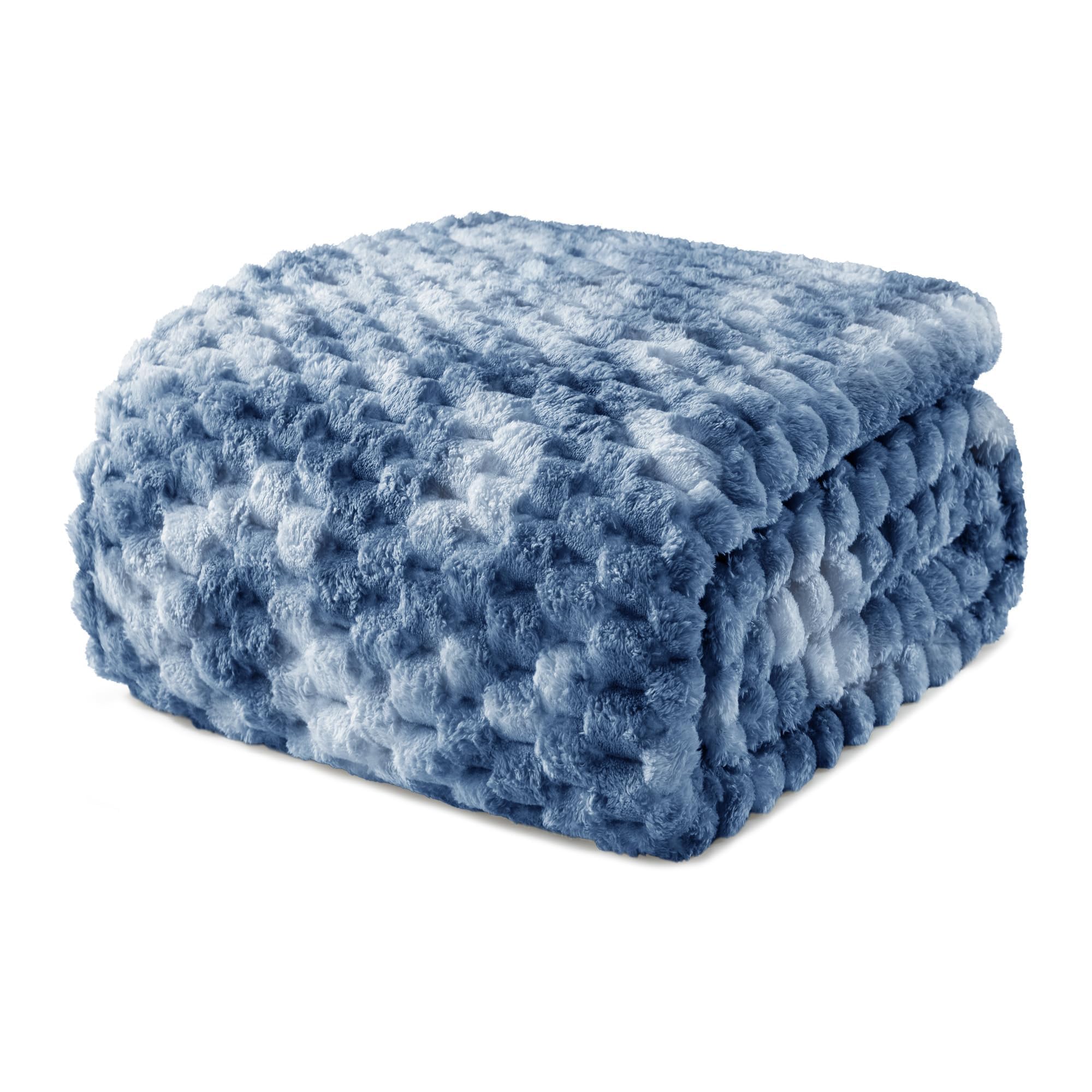 Exclusivo Mezcla Fleece Queen Blanket for Bed, Extra Large Fuzzy Tie-dye Stone Blue Bed Blankets, Soft Cozy Plush Sofa Throws for All Seasons, 90x90 Inches