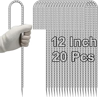 VVOKGO 12 Inch Galvanized J-Hook Rebar Tent Stakes Heavy Duty 20-Pack for Bounce Houses, Tents, Fences & Inflatables