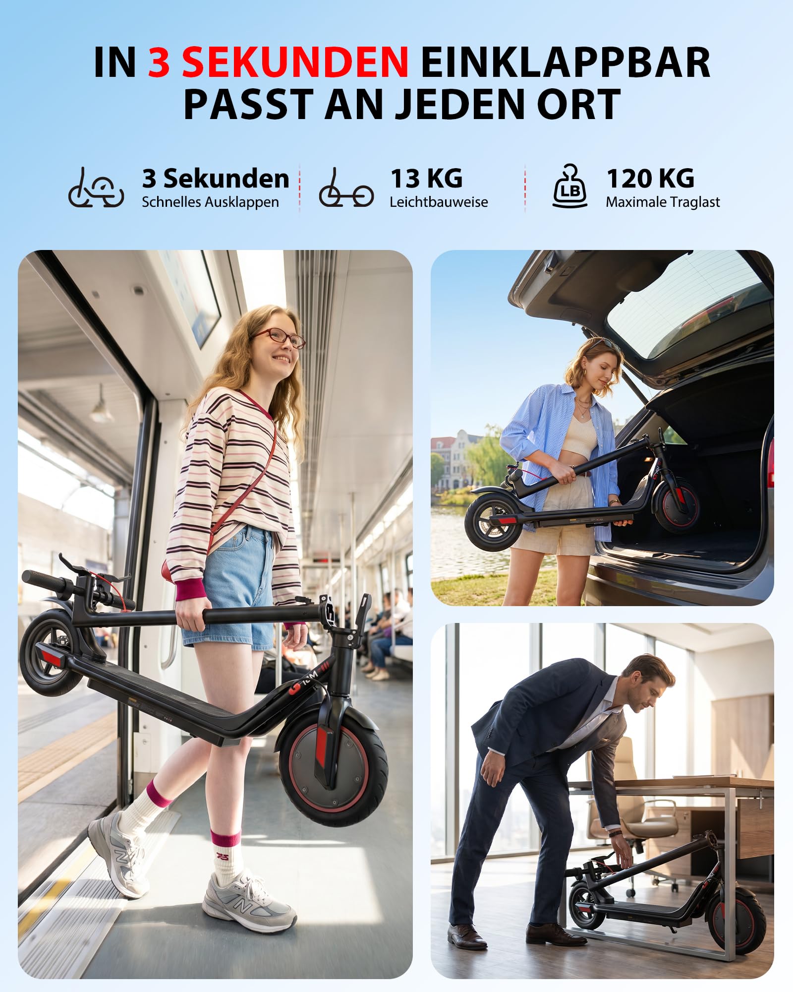E Scooter mit Straßenzulassung 500W Motor Max 20 km Reichweite 20 km/h, ABE Faltbarer E Roller mit 8.5 Zoll Luftreifen, Leicht Tragbar Elektroroller für Erwachsene und Jugendliche