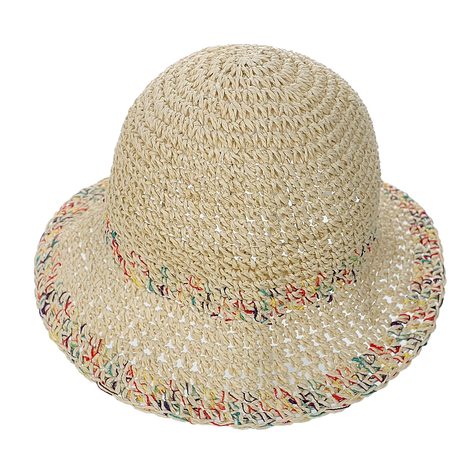 TINAYAUE Cappello di paglia da donna, per la spiaggia, traspirante, pieghevole, elegante cappello da pescatore, leggero, protezione UV, per il tempo libero, regolabile, per adulti, bambini