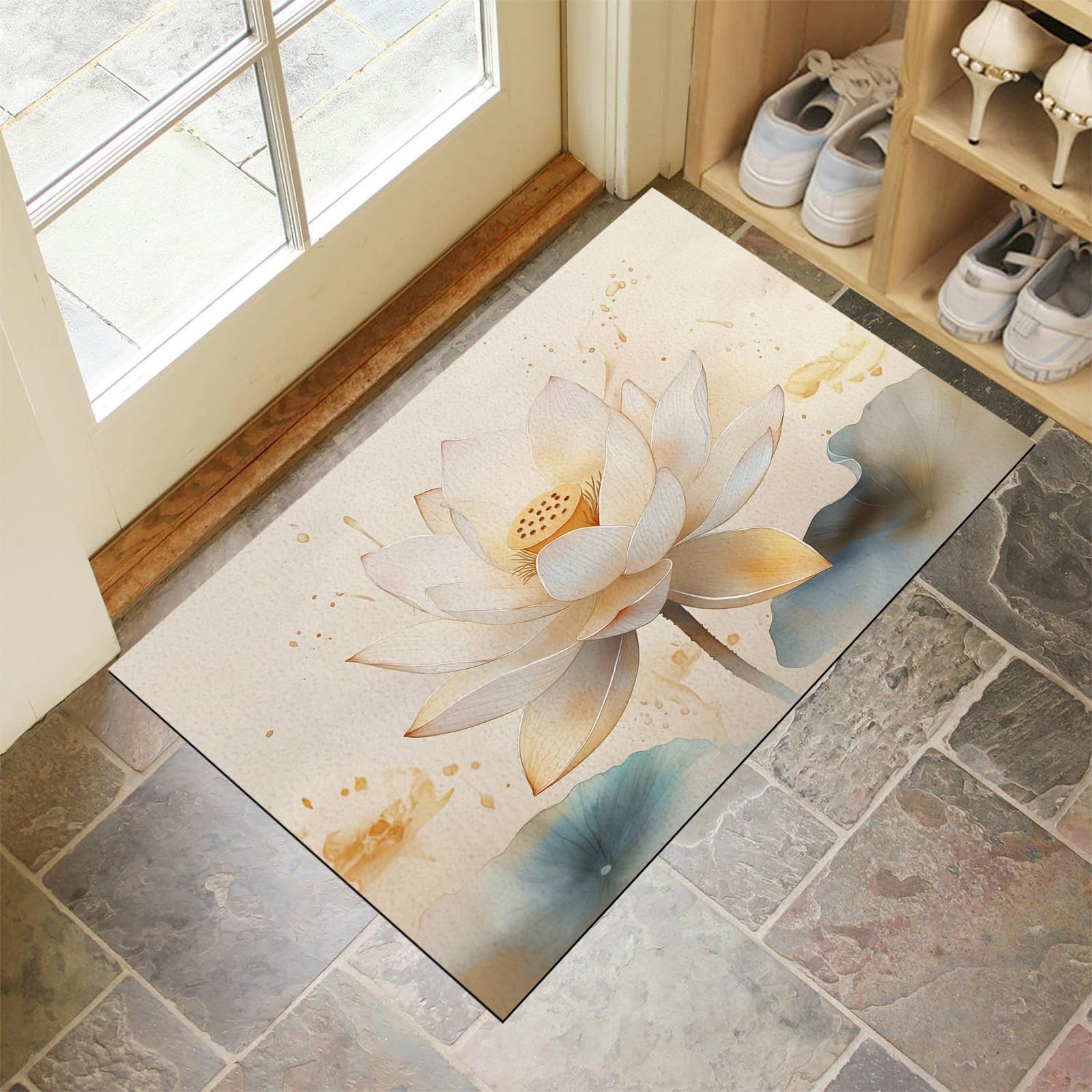 Tapis entrée antidérapant et lavable 80x120 cm à haute absorption lotus