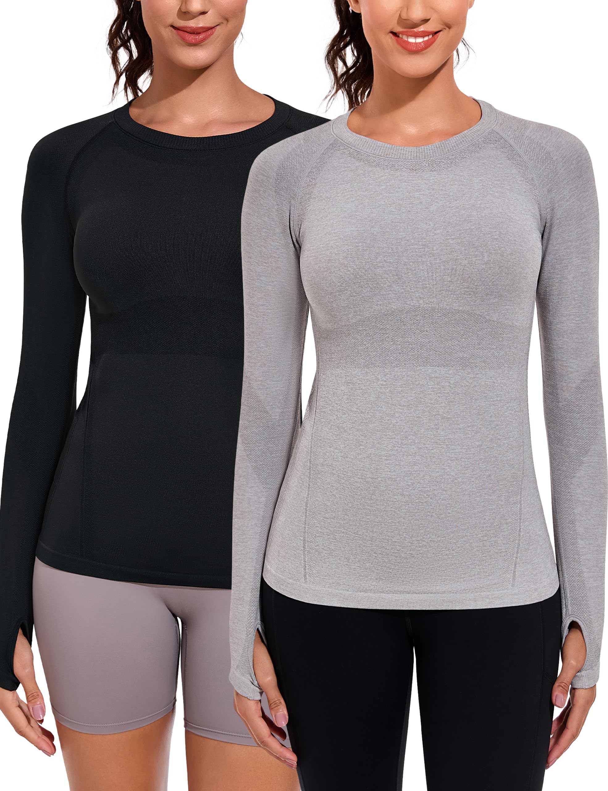WANAYOU Long Sleeve Workout Tops 2-Pack