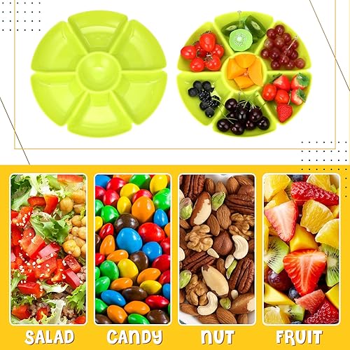 Miniatura 19 de Zhehao 4 bandejas seccionales redondas de plástico para servir, bandeja dividida para fiestas con tenedor desechable, 10.6 pulgadas, 7 secciones