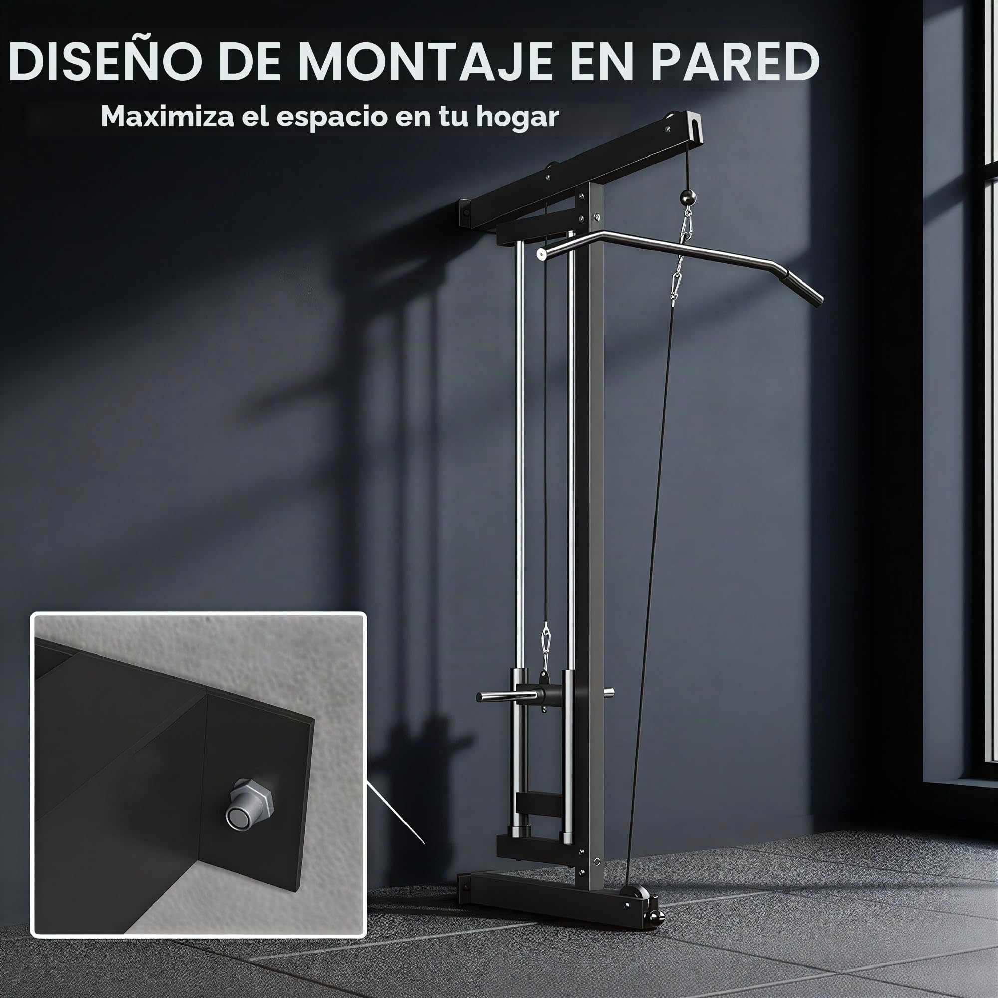 SPORTNOW Estación de poleas para montaje en pared, ajustable, incluye barra de poleas, torre de poleas, carga de hasta 120 kg, estación de fitness, estación de tracción de cable, estación de fuerza