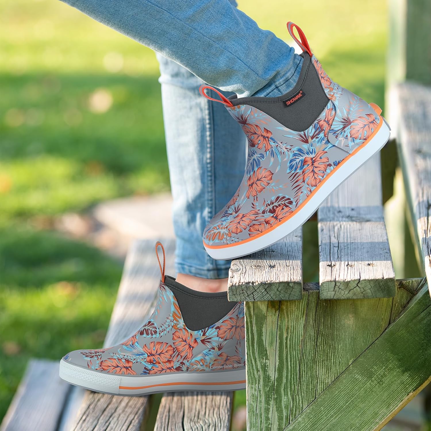 Showave Womens Deck Boots Waterproof Ankle Rain Footwear Outdoor Garden Fishing Boot for Women Non-slip Insulated Rubber Booties Lightweight Work Shoes - Image 2