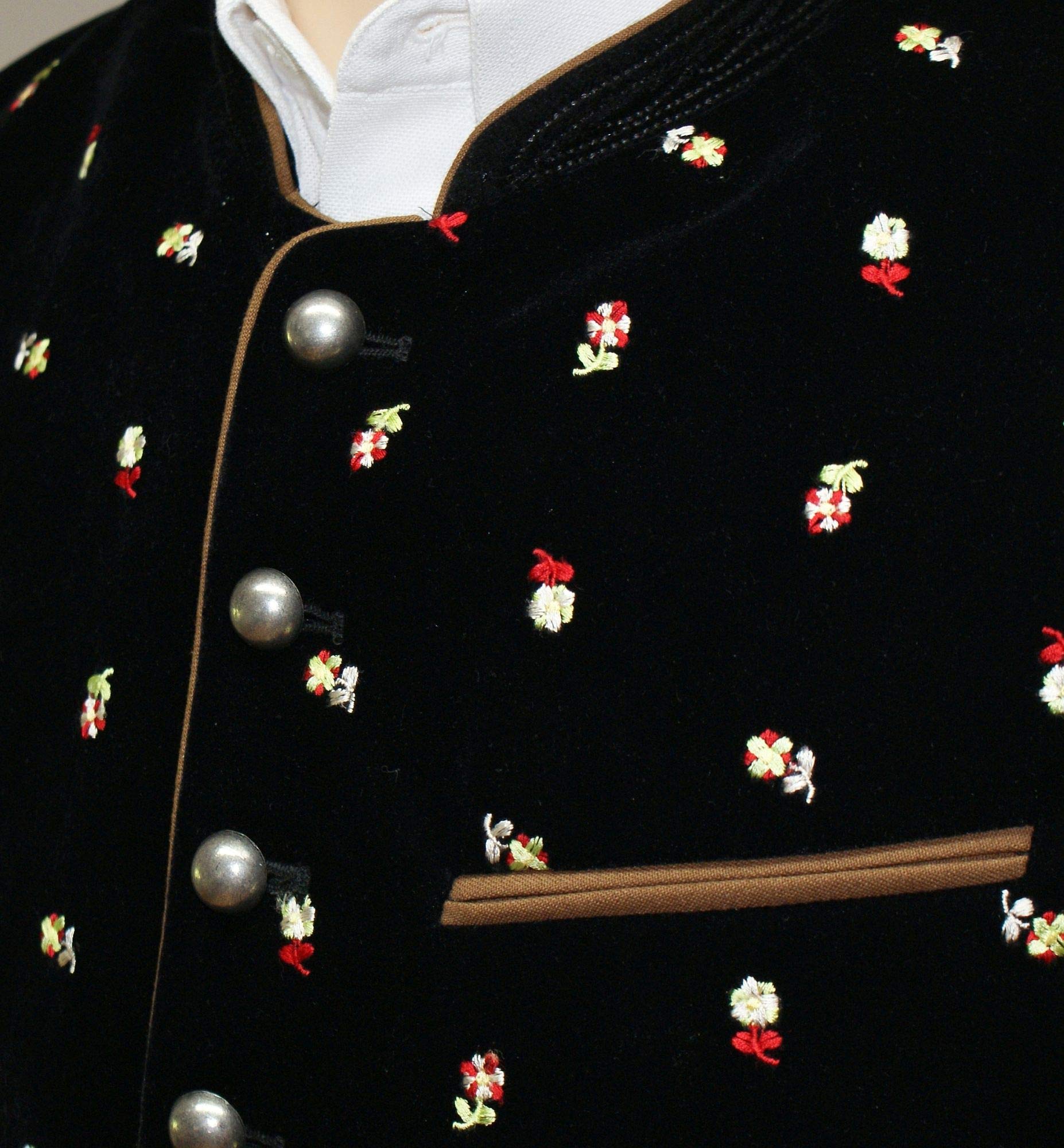 Gilet in velluto per costume tradizionale bavarese, gilet in velluto, con fiori, in velluto ricamato, per pantaloni in pelle, per matrimoni, feste, musica e occasioni