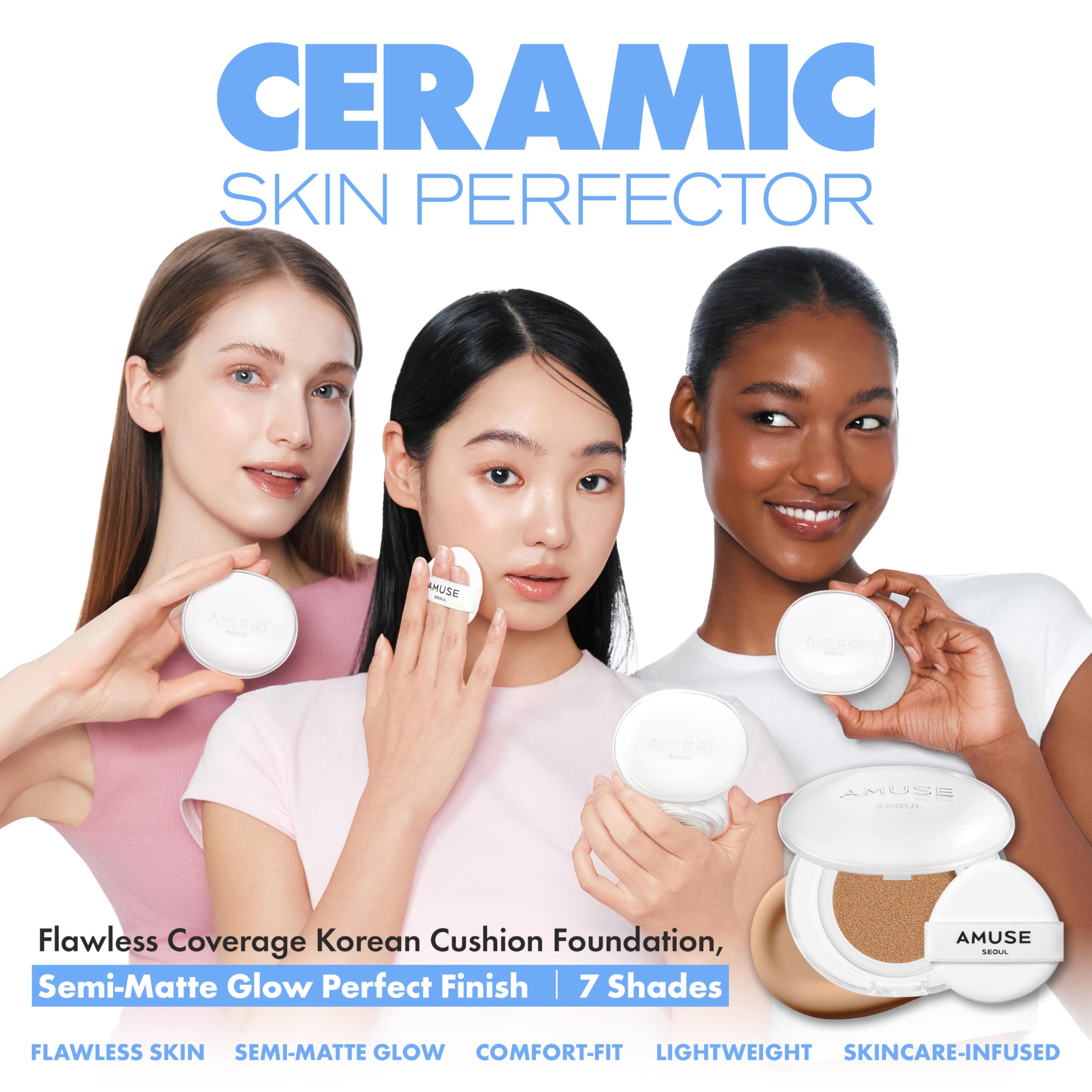 AMUSE SEOUL Ceramic Skin Perfector Cushion Foundation, Semi-Matte Finish