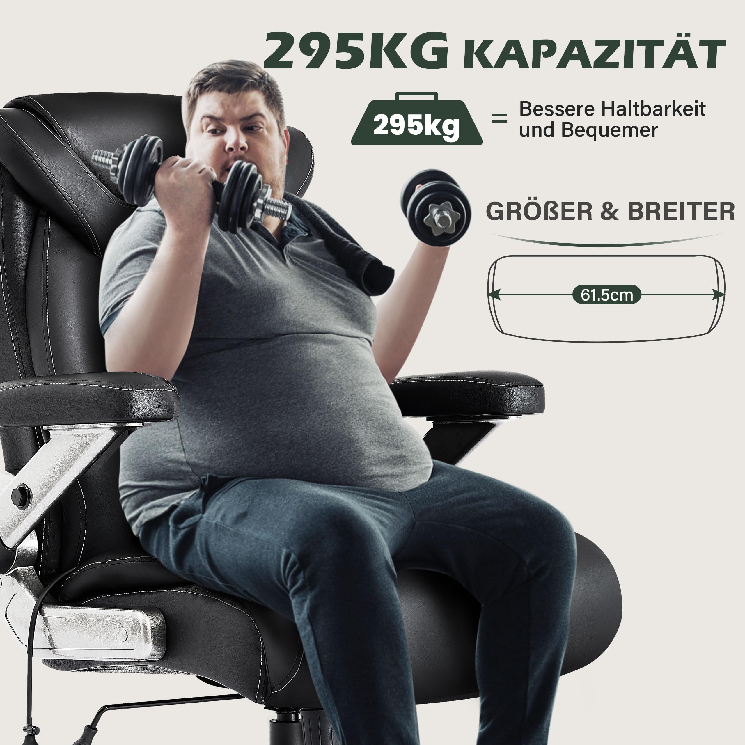 Bosmiller Chefsessel Bürostuhl 250kg Belastbarkeit Ergonomischer Bürostuhl Schreibtischstuhl mit Verstellbare Armlehnen