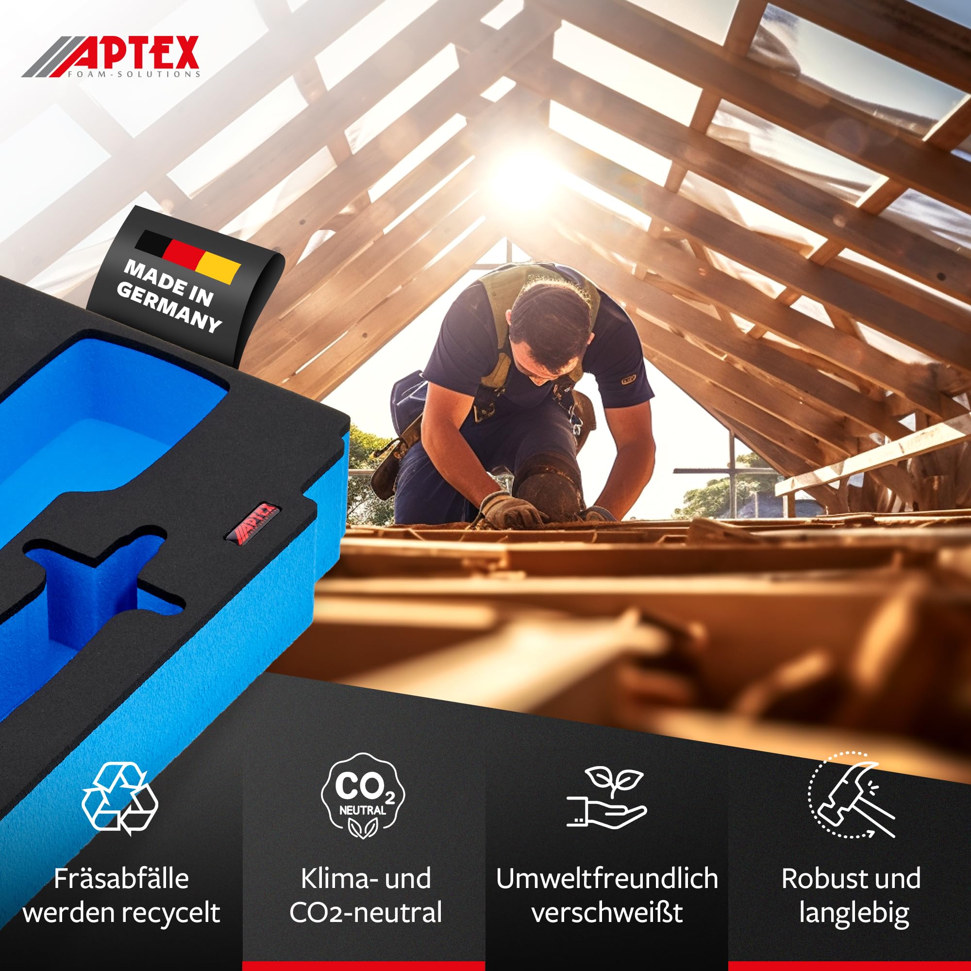 APTEX Schaumeinlage passend für Makita Akku-Winkelschleifer DGA 517 MakPac Gr. 2-3