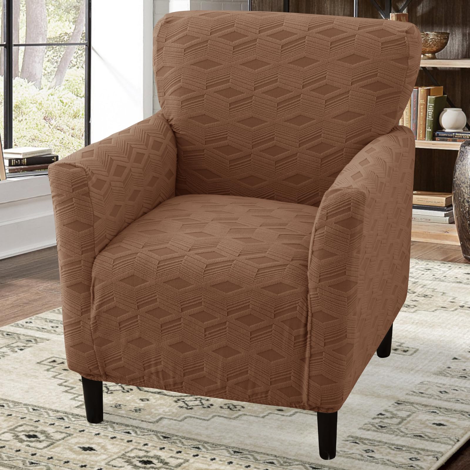 LiveGo Stretch Banquet Armchair Slipcover, Knit Chair Covers with Arms, Non-Slip Waterproof Chair Slipcover for Living Room, Office, Reception, and Pet-Friendly Furniture Protector (Light Brown C) โ image 1
