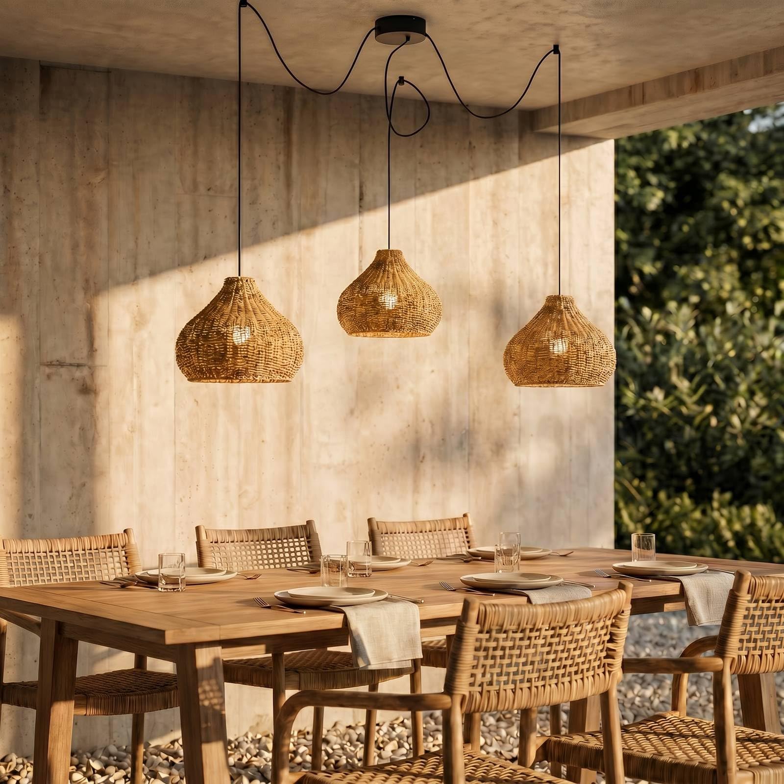 Lucande Außenleuchte Taniola (spritzwassergeschützt (Landhaus, Vintage Rustikal) aus Holz (3 flammig E27) - Pendelleuchte außen
