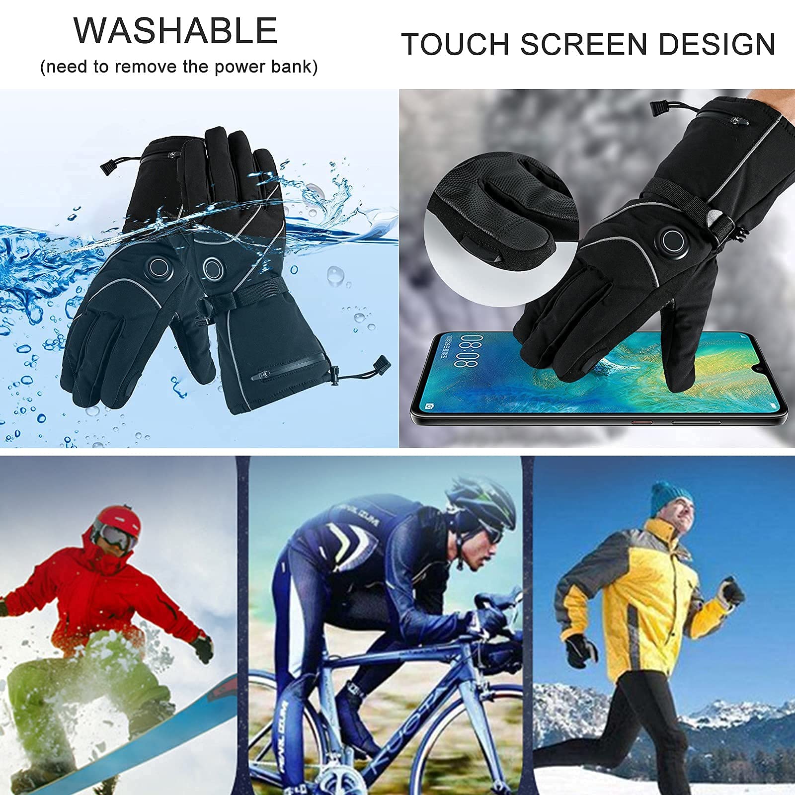 Guantes térmicos Recargables de 4000 mAh, Guantes térmicos de Invierno al Aire Libre para Hombres y Mujeres, Impermeables a Prueba de Viento, para Senderismo Unisex, esquí (Color: