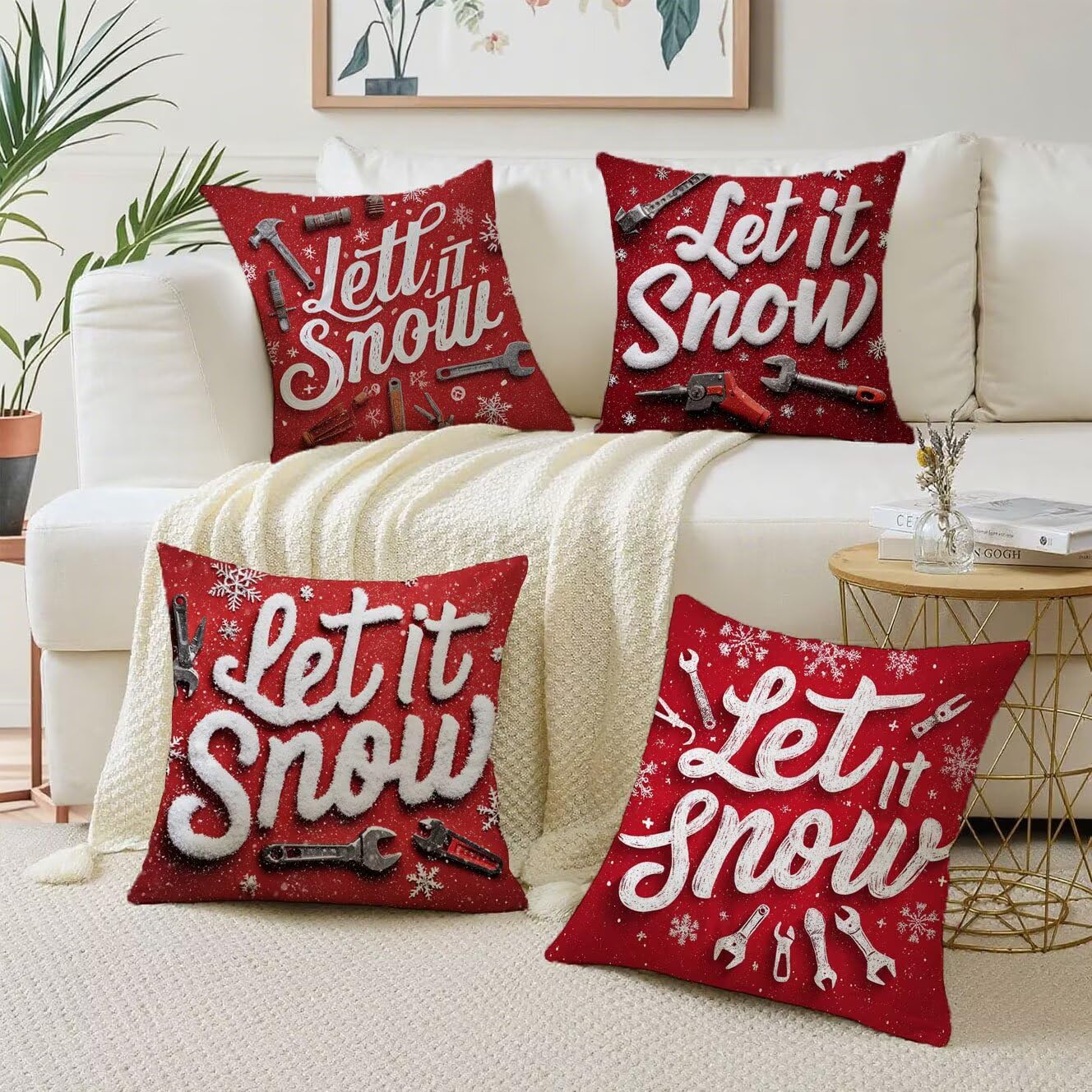 Fiocchi neve Cuscini da Esterno 50x50 Set da 4 Federe Cuscini Divano Strumenti Copricuscini Velluto Copri Cuscino Divano, Impermeabili Copricuscino, Quadrato Cuscino Decorativo, Decorazione Casa t-881
