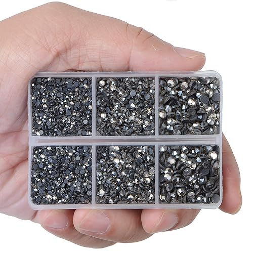 Miniatura 3 de LPBeads - 6400 unidades de diamantes de imitación termoadhesivos color negro transparente con parte trasera plana, 5 tamaños mixtos, gemas de
