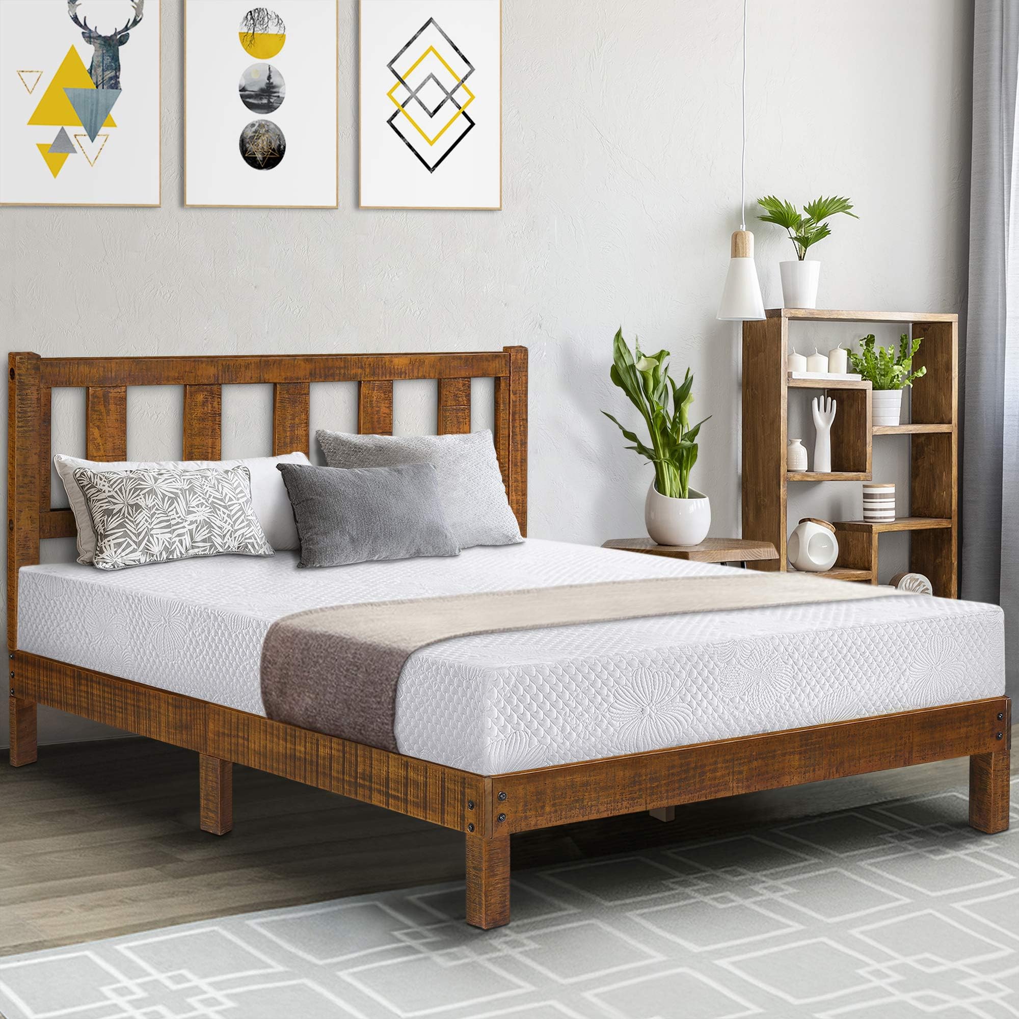 Olee Sleep 14 Inch Deluxe Solid Platform Headboard,Wood Bed